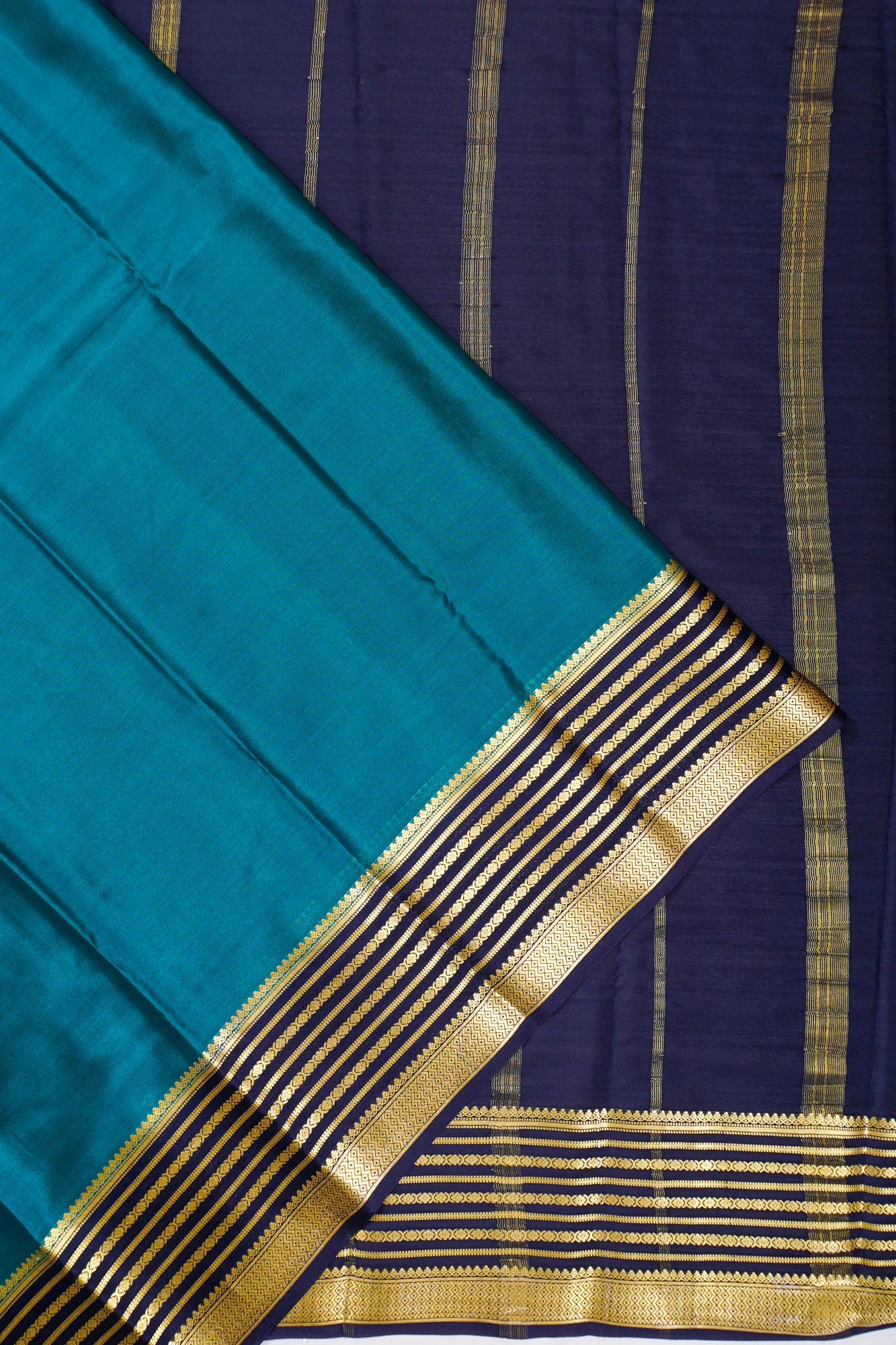 Mysore Silk Plain Teal Blue Saree