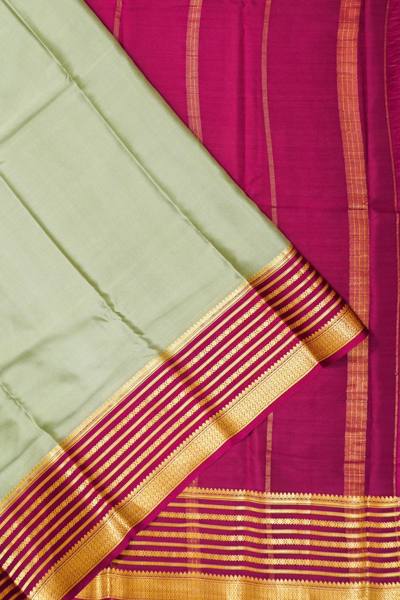 Mysore Silk Plain Olive Green Saree