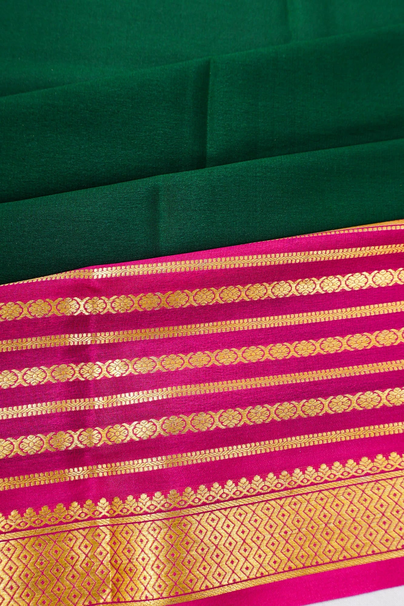 Mysore Silk Plain Bottle Green Saree