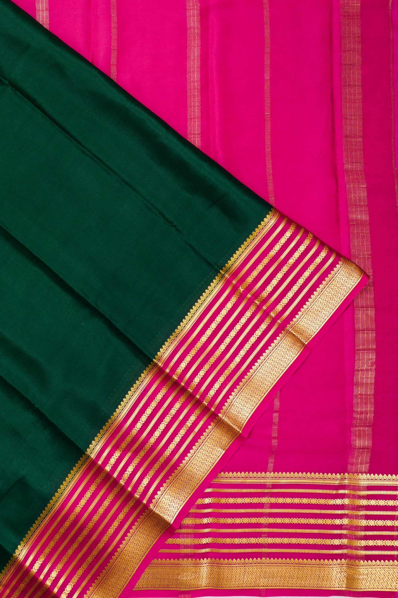 Mysore Silk Plain Bottle Green Saree
