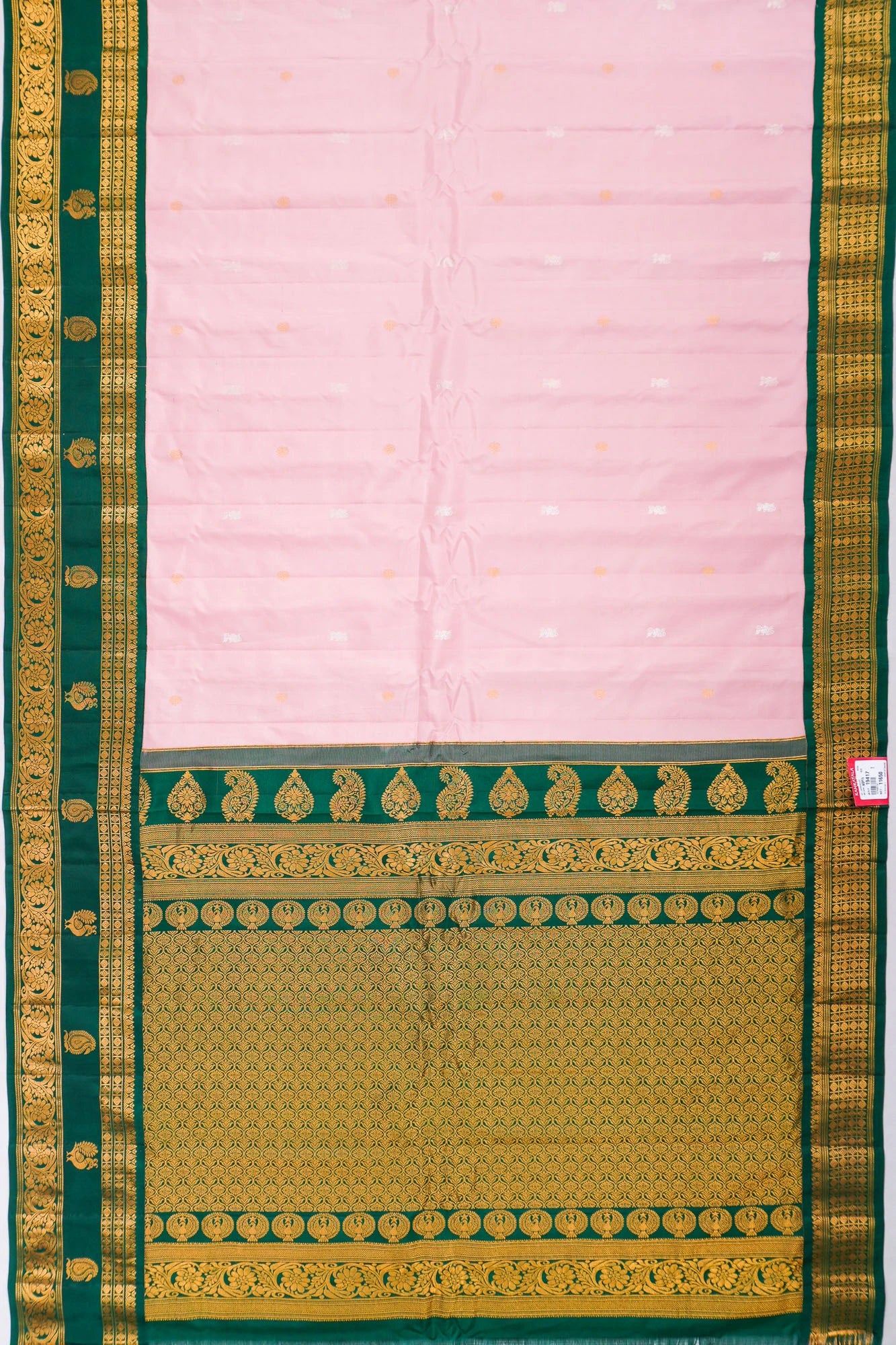 Gadwal Silk Butta Baby Pink Saree With Rettai Pettu Border