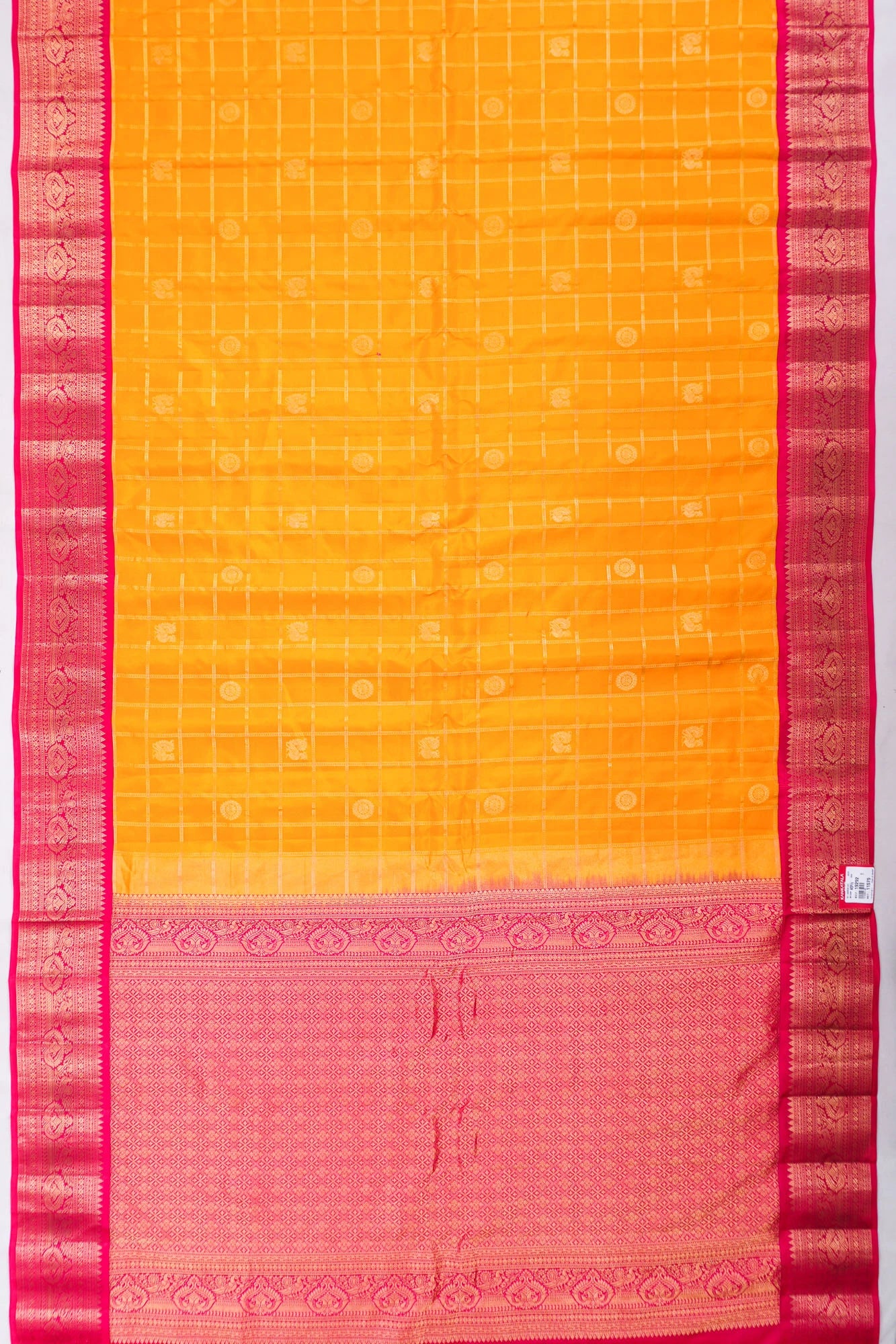 Gadwal Silk Checks And Butta Yellow Saree