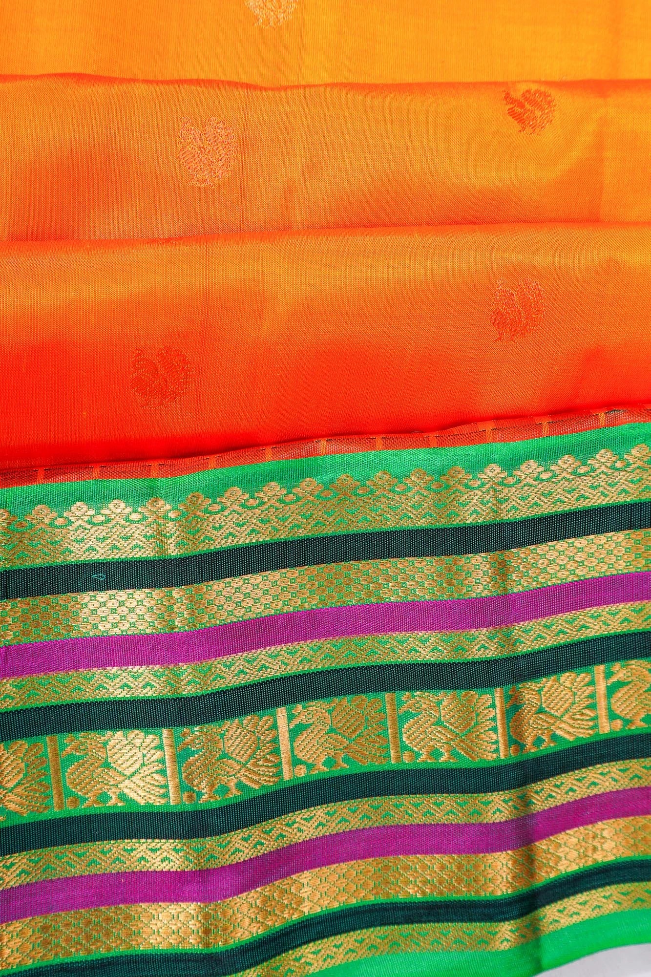 Gadwal Silk Butta Orange Saree