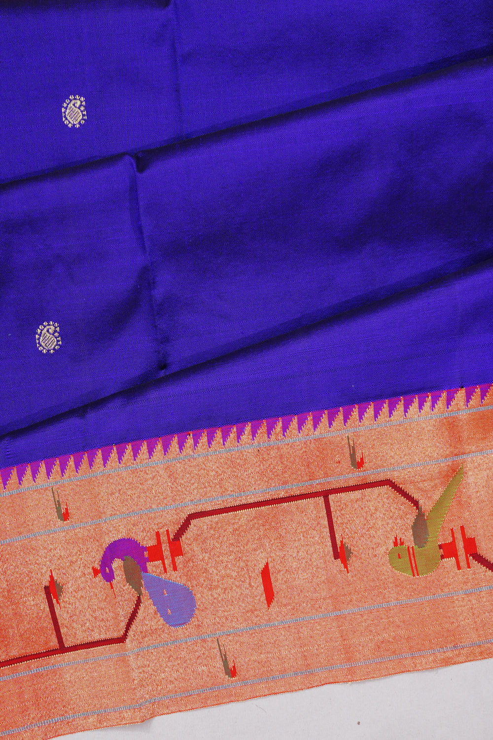 Paithani Silk Butta Royal Blue Saree With Akruthi Border