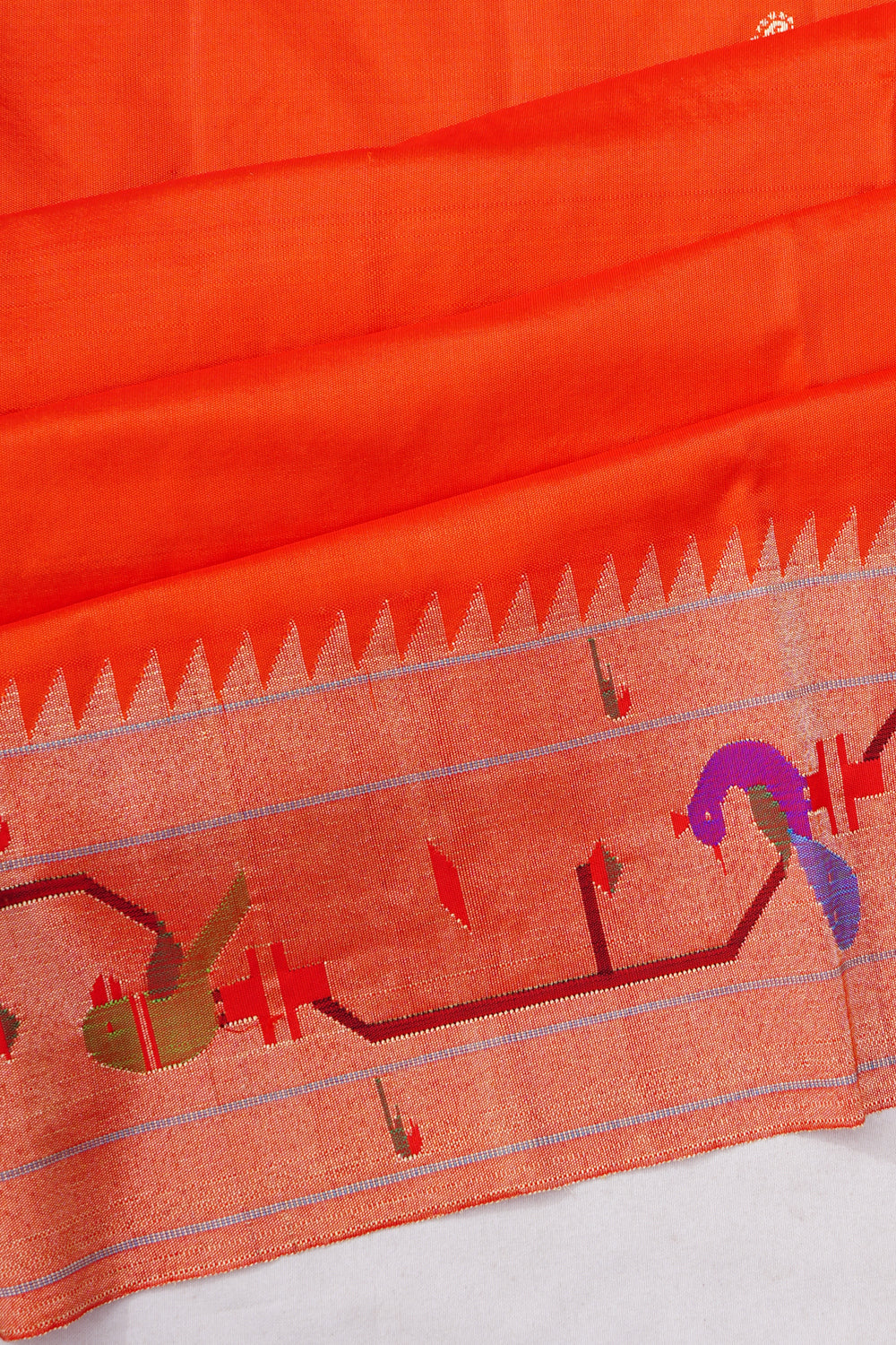 Paithani Silk Butta Orange Saree With Akruthi Border