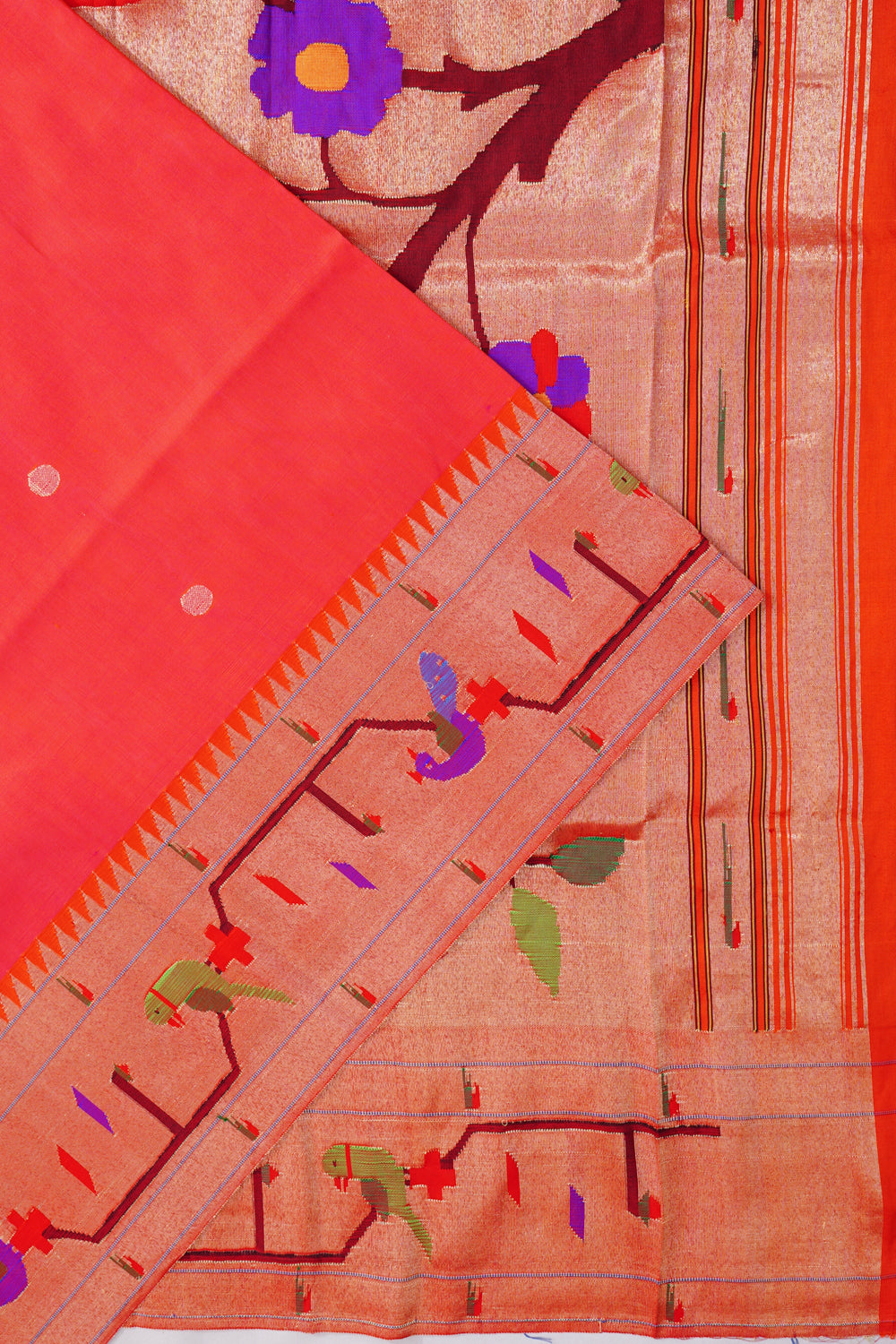 Paithani Silk Butta Pink Saree With Akruthi Border