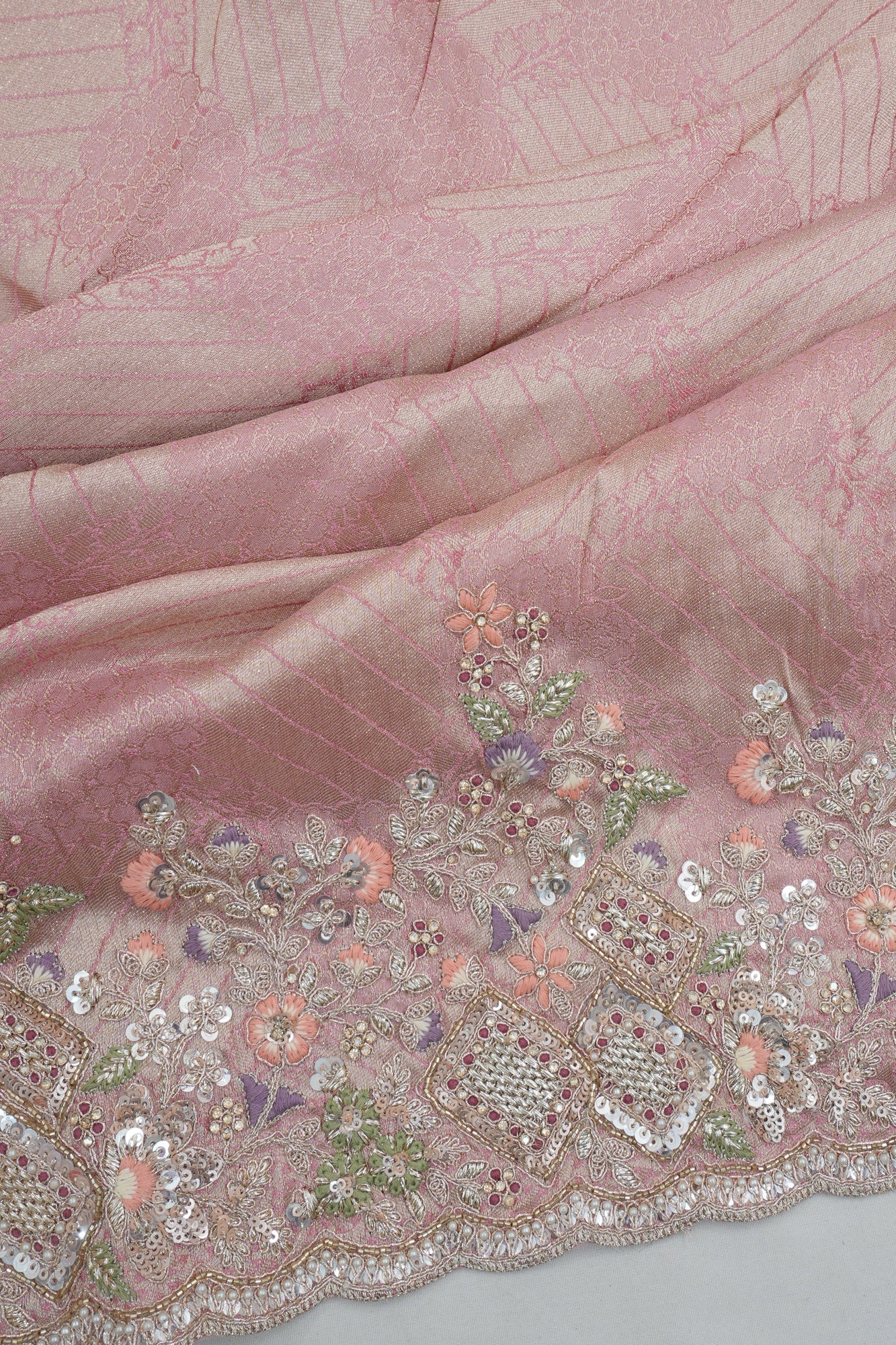 Banarasi Silk Brocade Pink Saree With Embroidery Border
