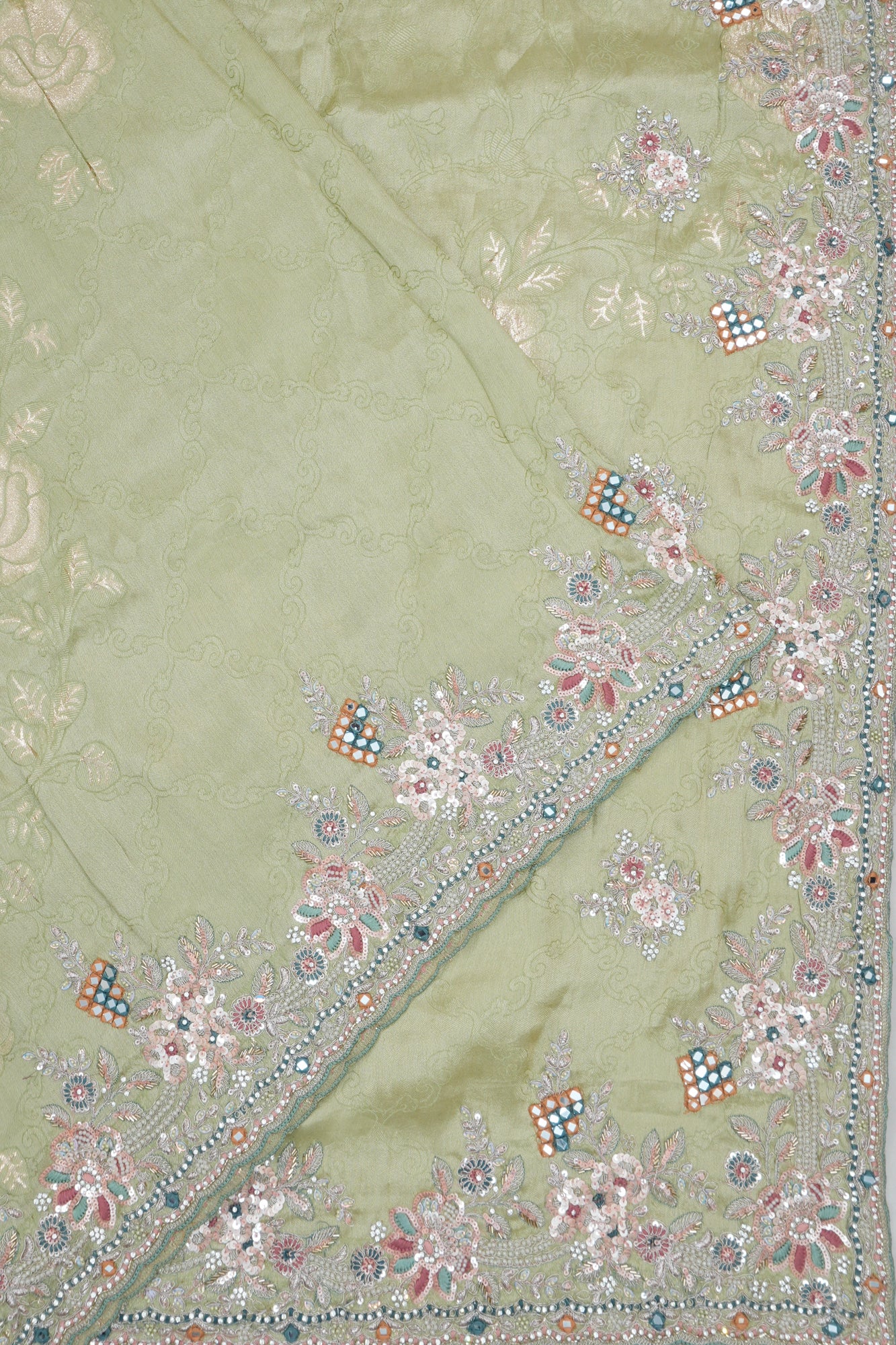 Banarasi Silk Brocade Green Saree With Embroidery Border