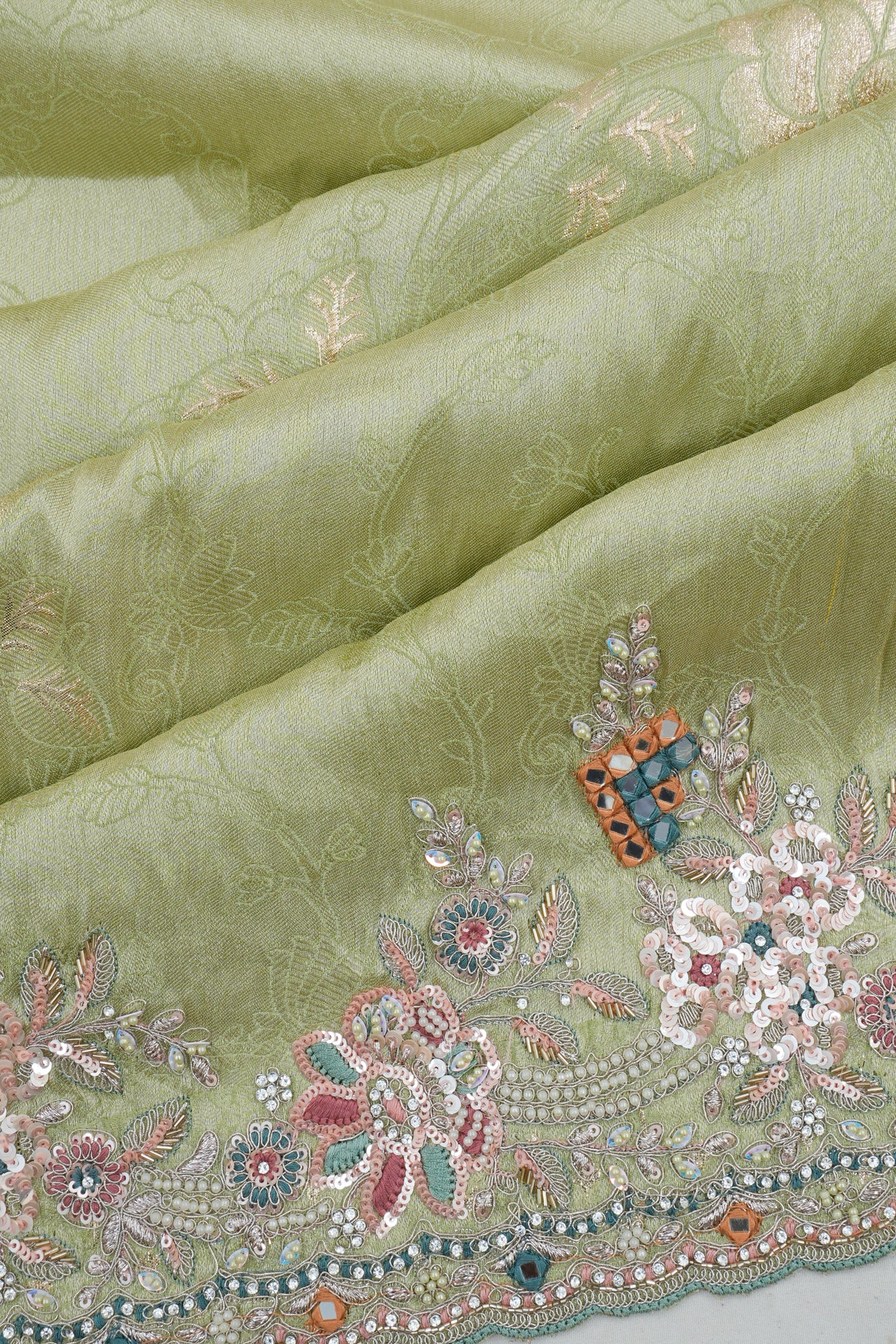 Banarasi Silk Brocade Green Saree With Embroidery Border