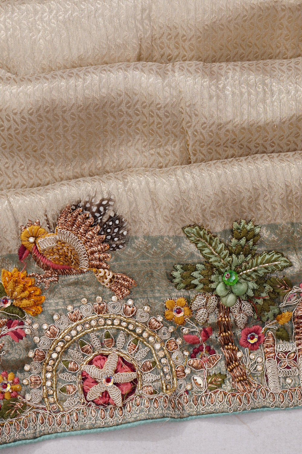 Vaanya Banaras Silk Brocade Beige Saree With Embroidery Border
