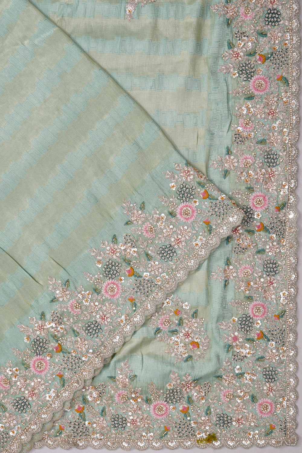 Vaanya Banaras Silk Brocade Blue Saree With Embroidery Border