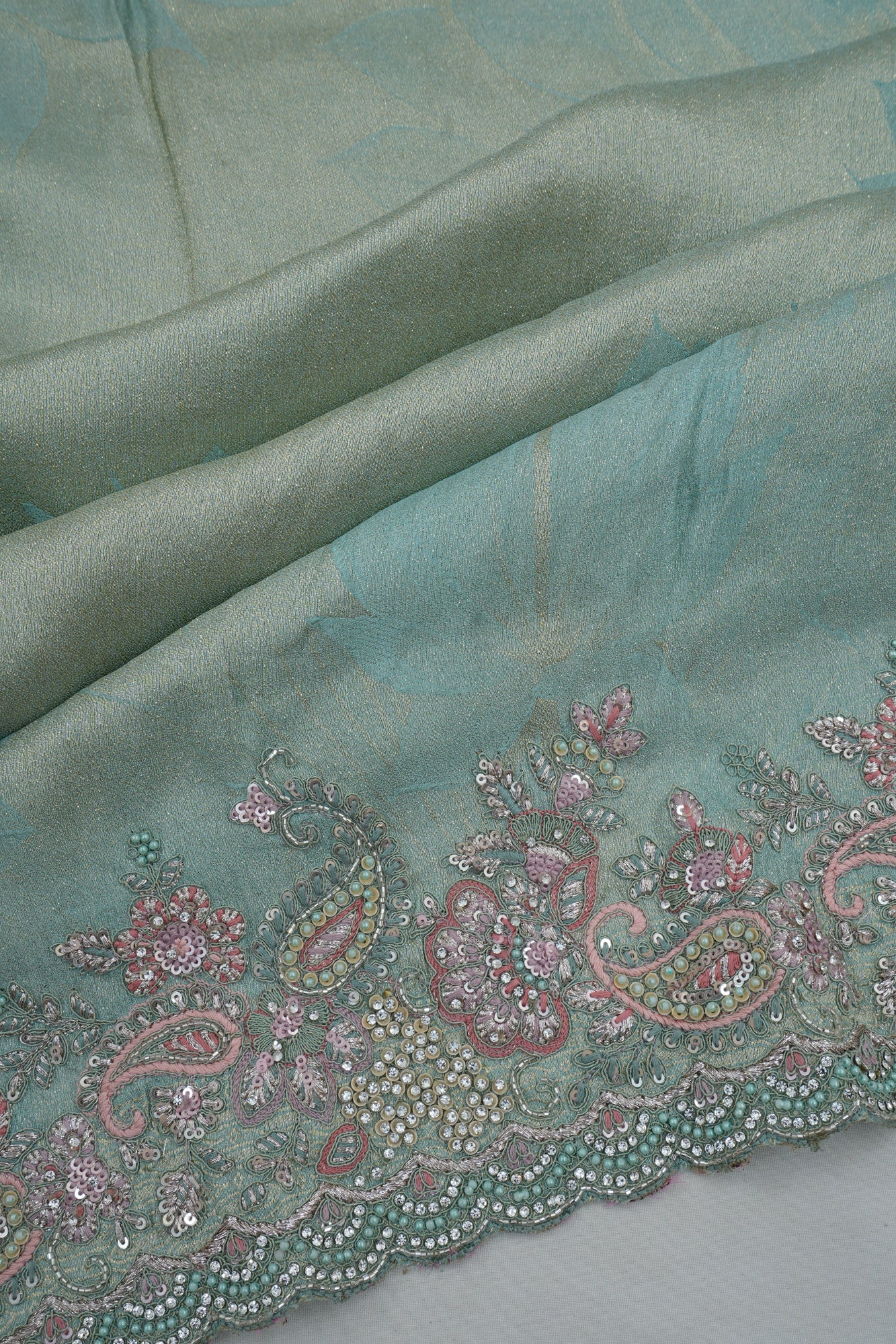 Banarasi Silk Brocade Blue Saree With Embroidery Border