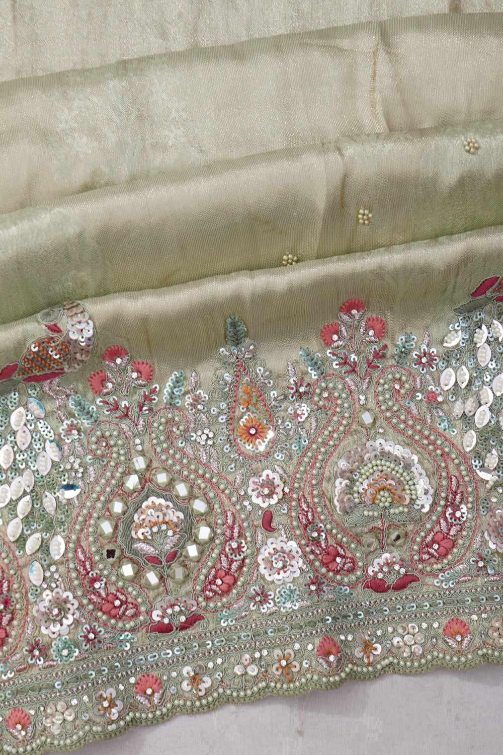 Vaanya Banaras Silk Brocade Green Saree With Embroidery Border