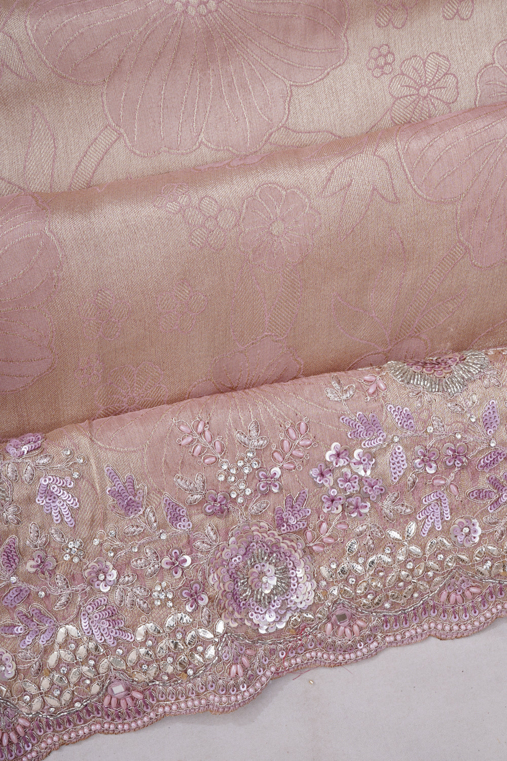 Vaanya Banaras Silk Brocade Pink Saree With Embroidery Border