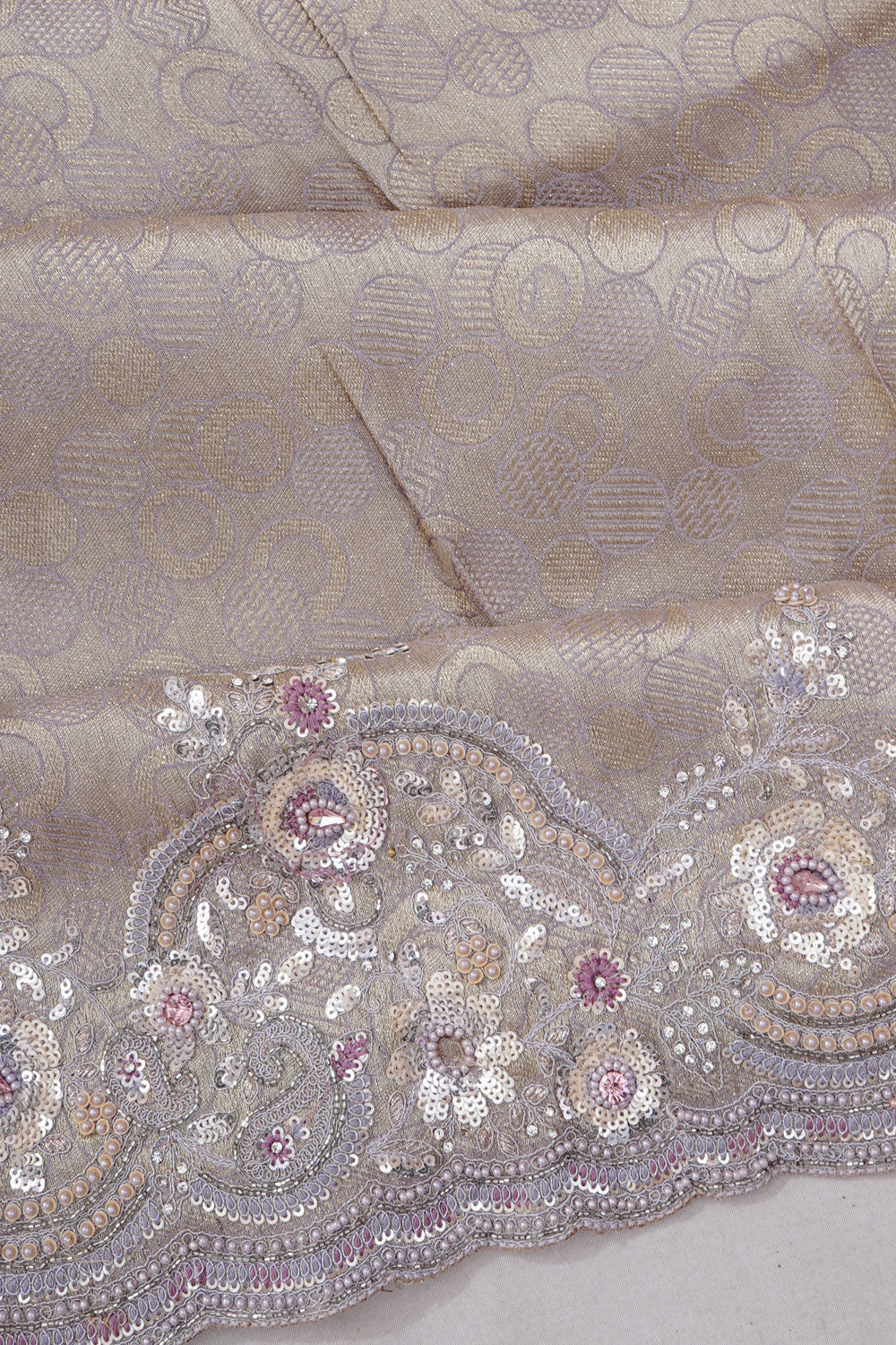 Vaanya Banaras Silk Brocade Grey Saree With Embroidery Border