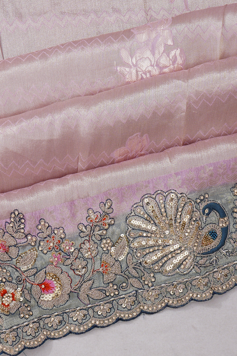 Vaanya Banaras Silk Brocade Pink Saree With Embroidery Border