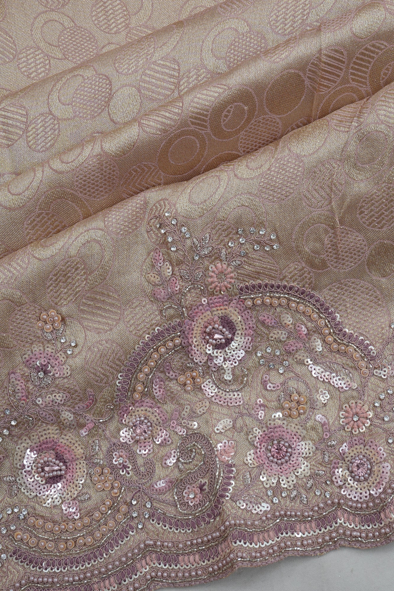 Banarasi Silk Brocade Beige Saree With Embroidery Border
