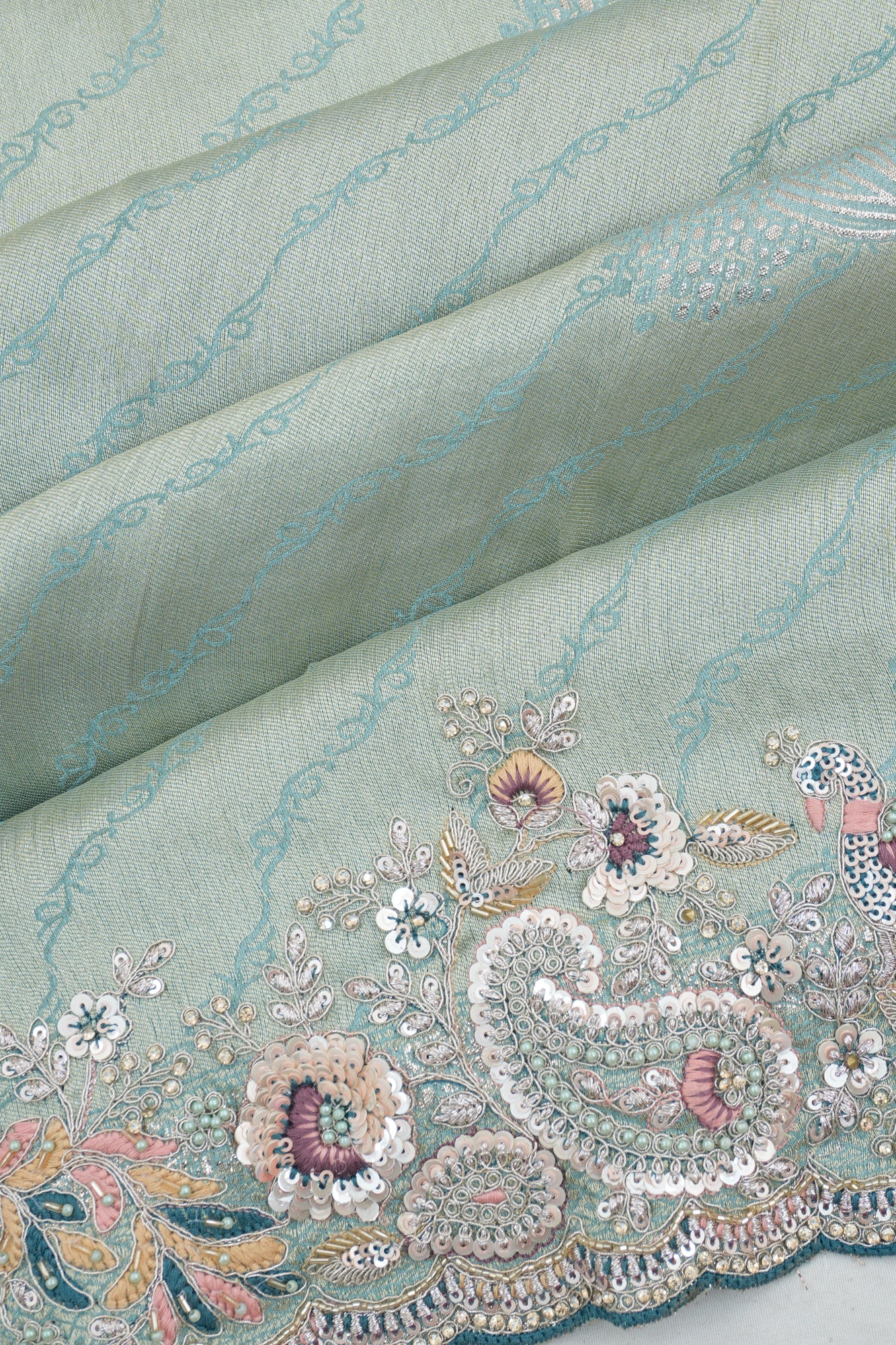 Banarasi Silk Brocade Blue Saree With Embroidery Border