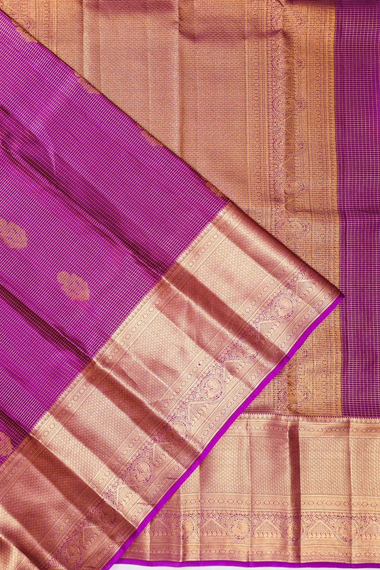 Taranga Kanchi Silk Checks And Butta Magenta Saree
