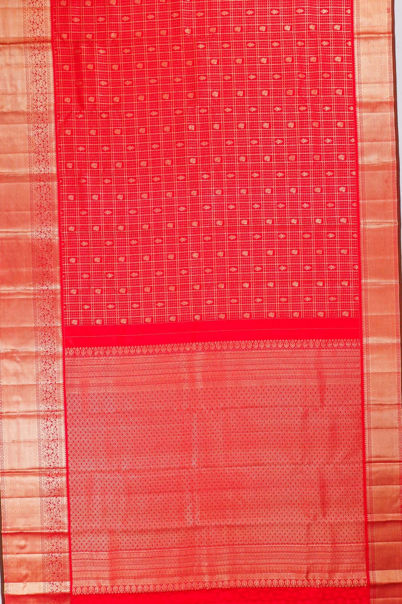 Taranga Kanchi Silk Checks And Butta Red Saree