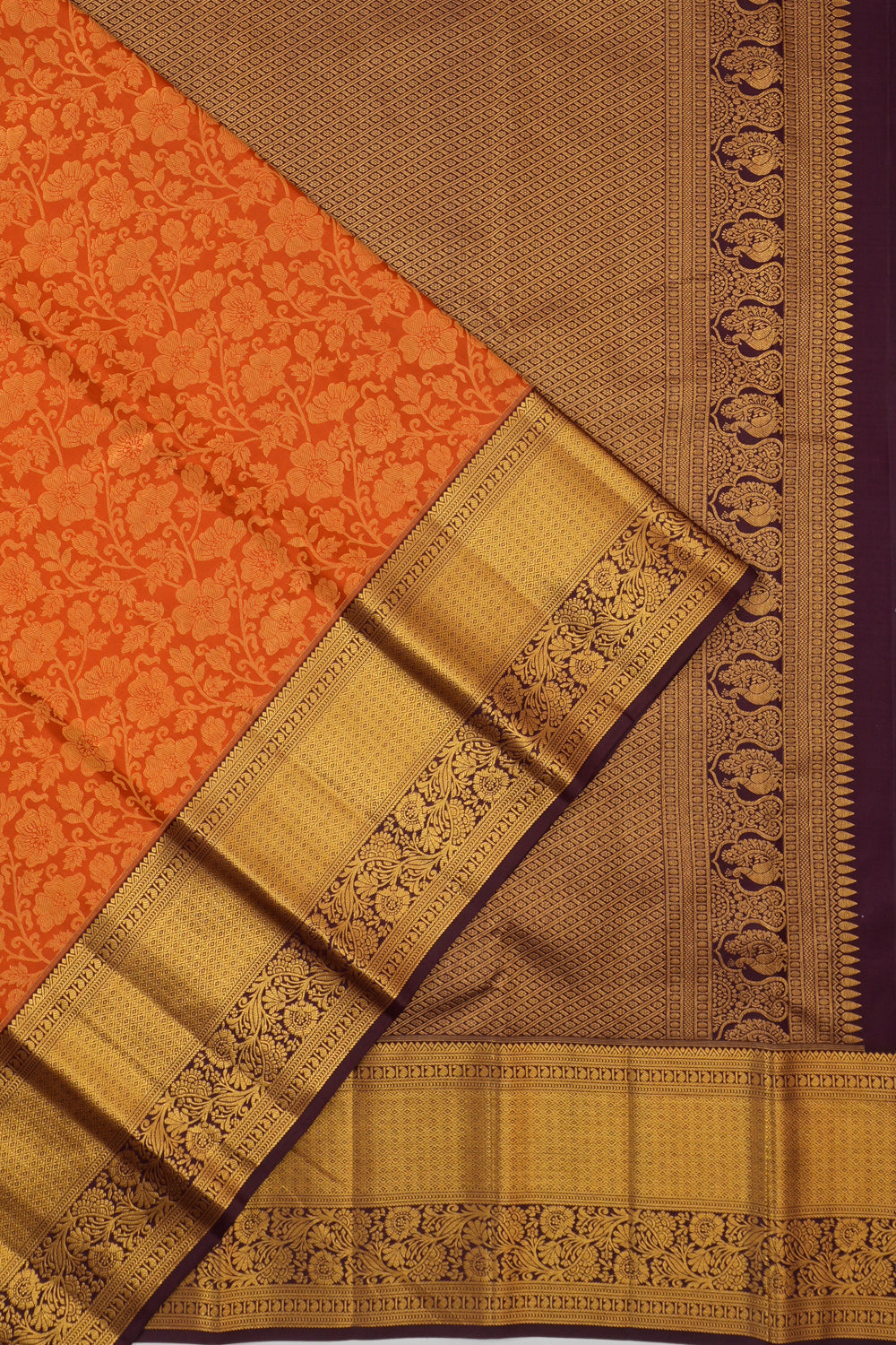 Taranga Kanchi Silk Brocade Rust Orange Saree