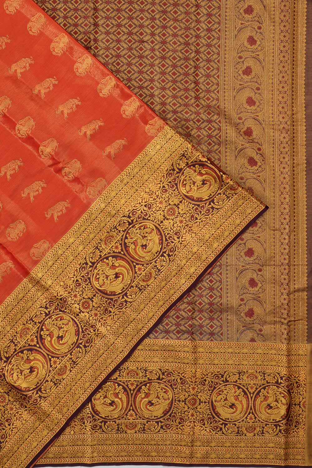 Taranga Kanchi Silk Butta Rust Orange Saree