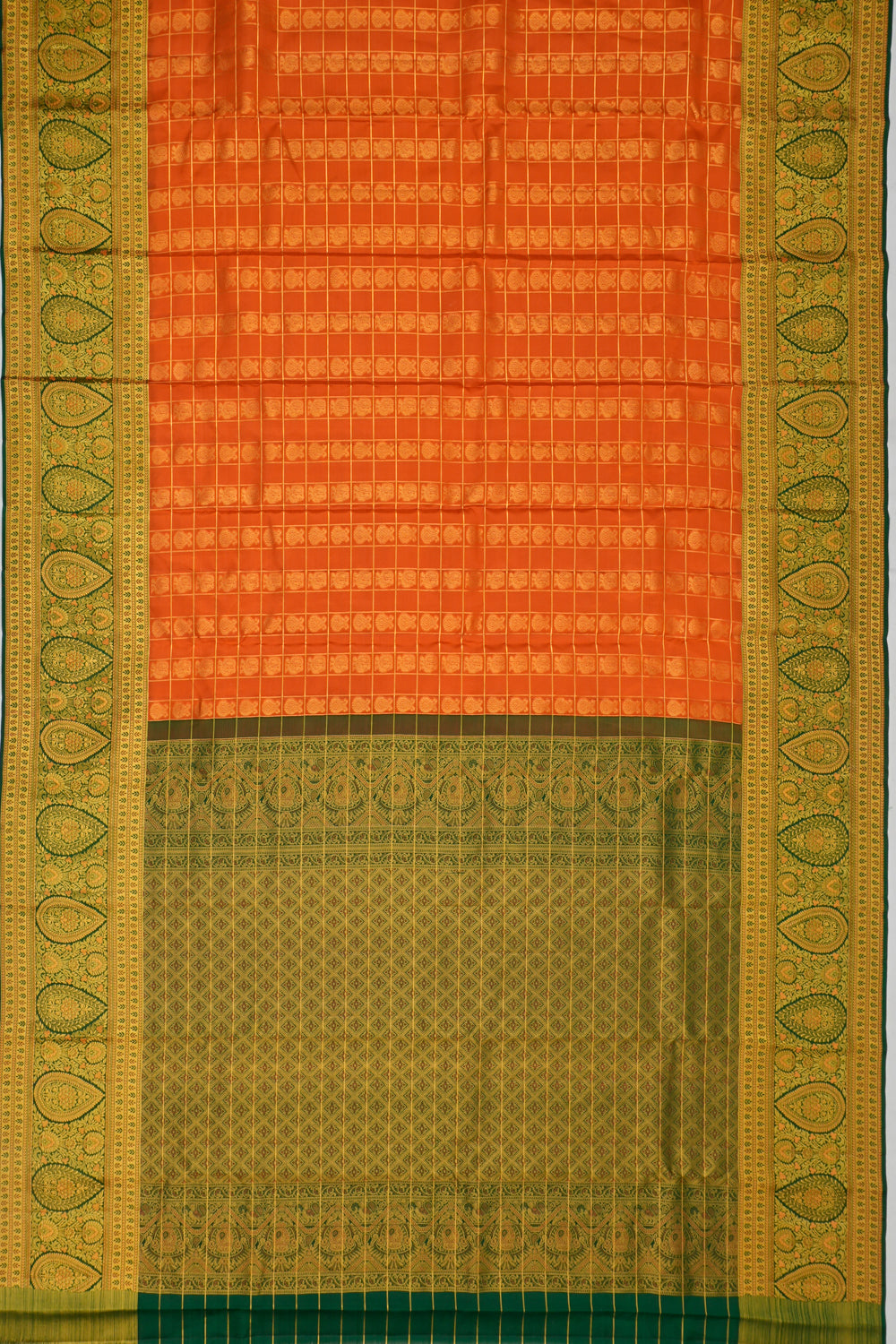 Taranga Kanchi Silk Checks And Butta Orange Saree