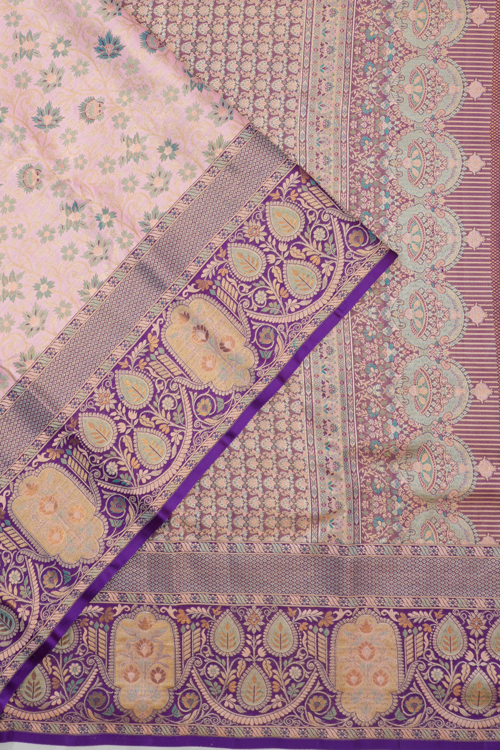 Taranga Kanchi Silk Tissue Brocade Baby Pink Saree