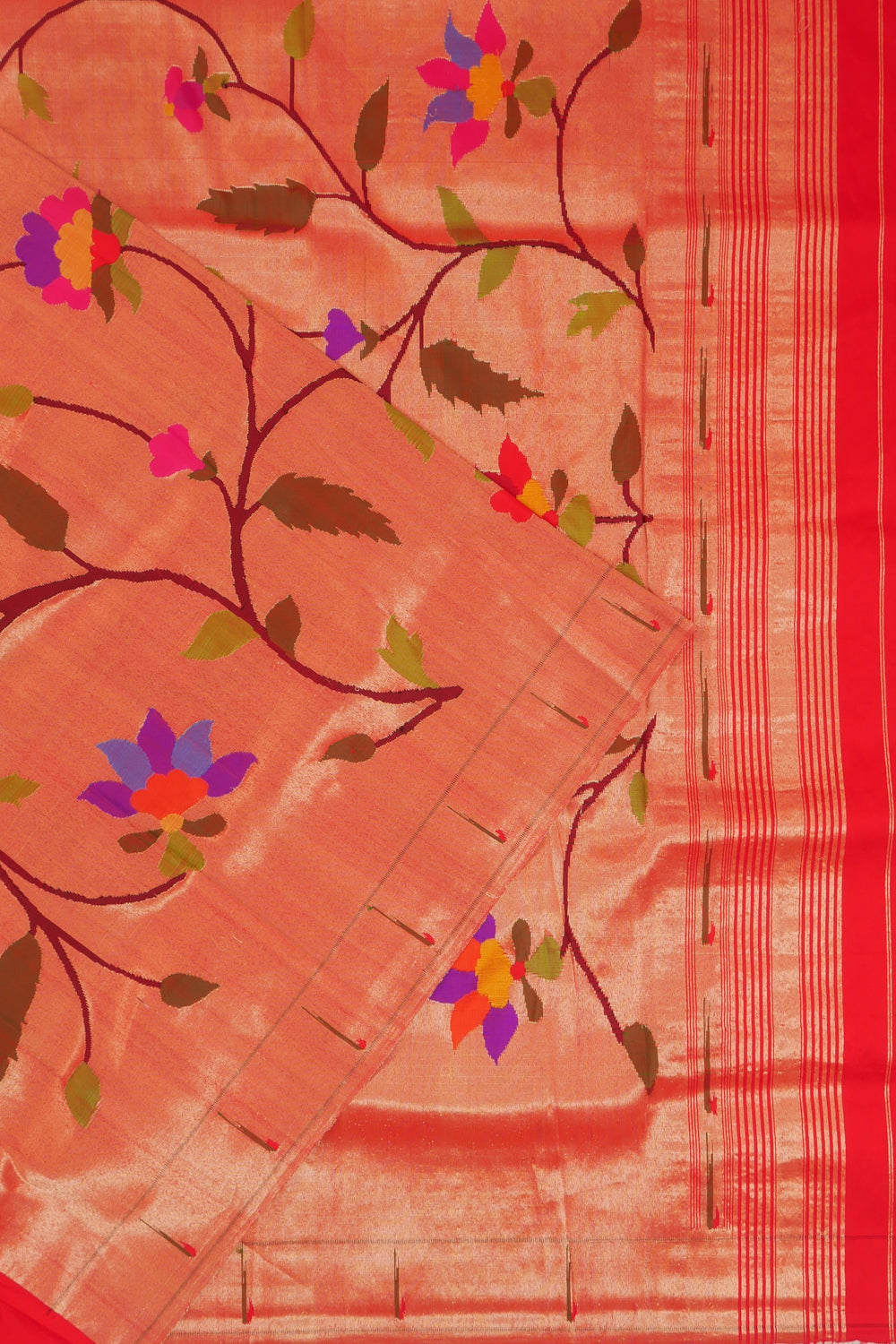 Paithani Silk Tissue All Over Jaal Red Saree