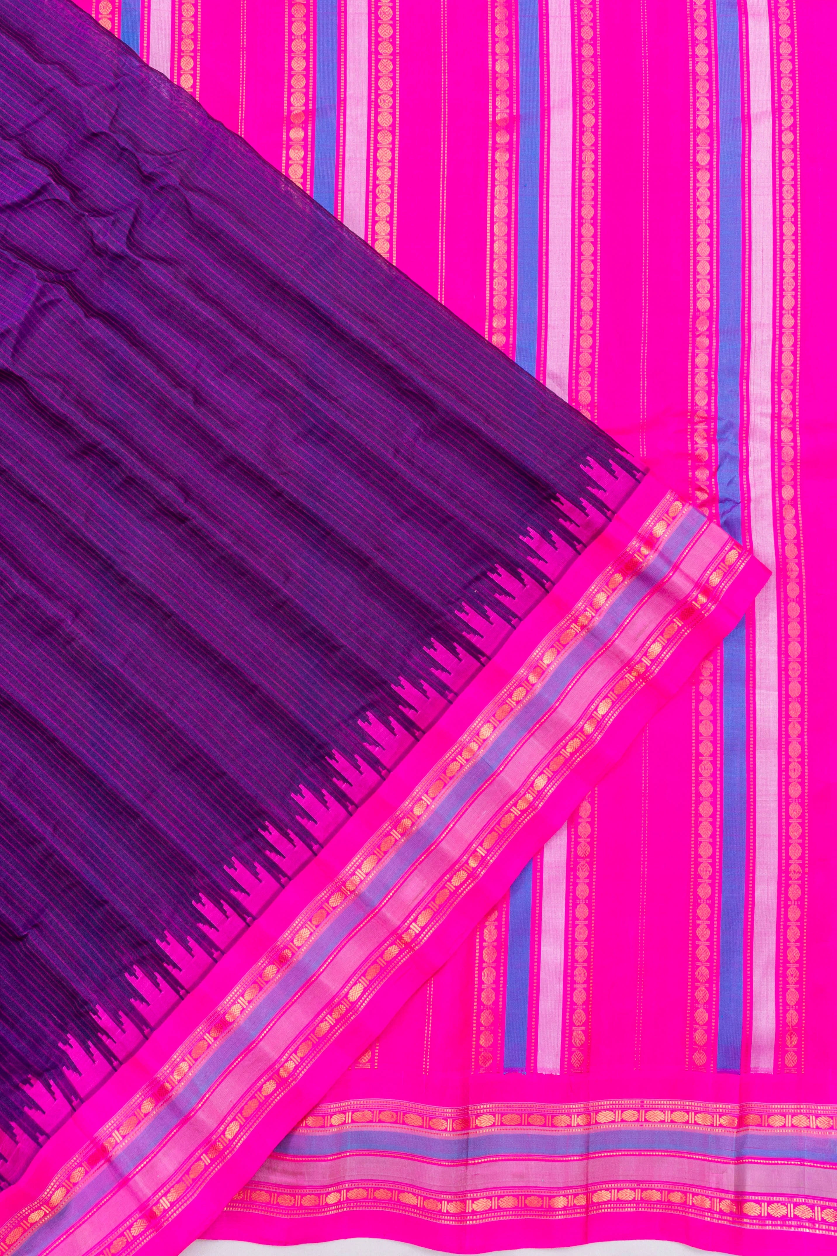 Gadwal Cotton Lines Purple Saree