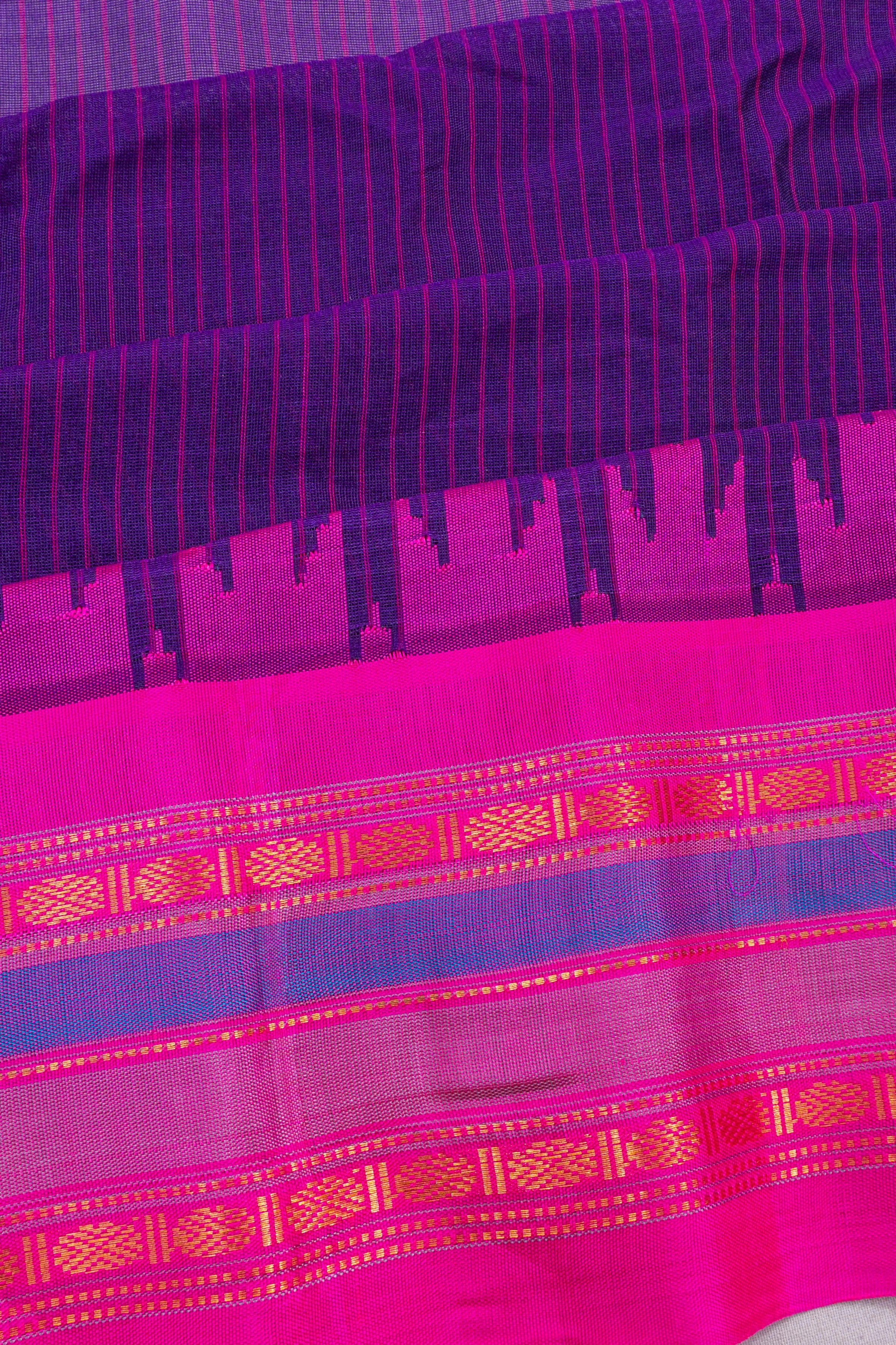 Gadwal Cotton Lines Purple Saree
