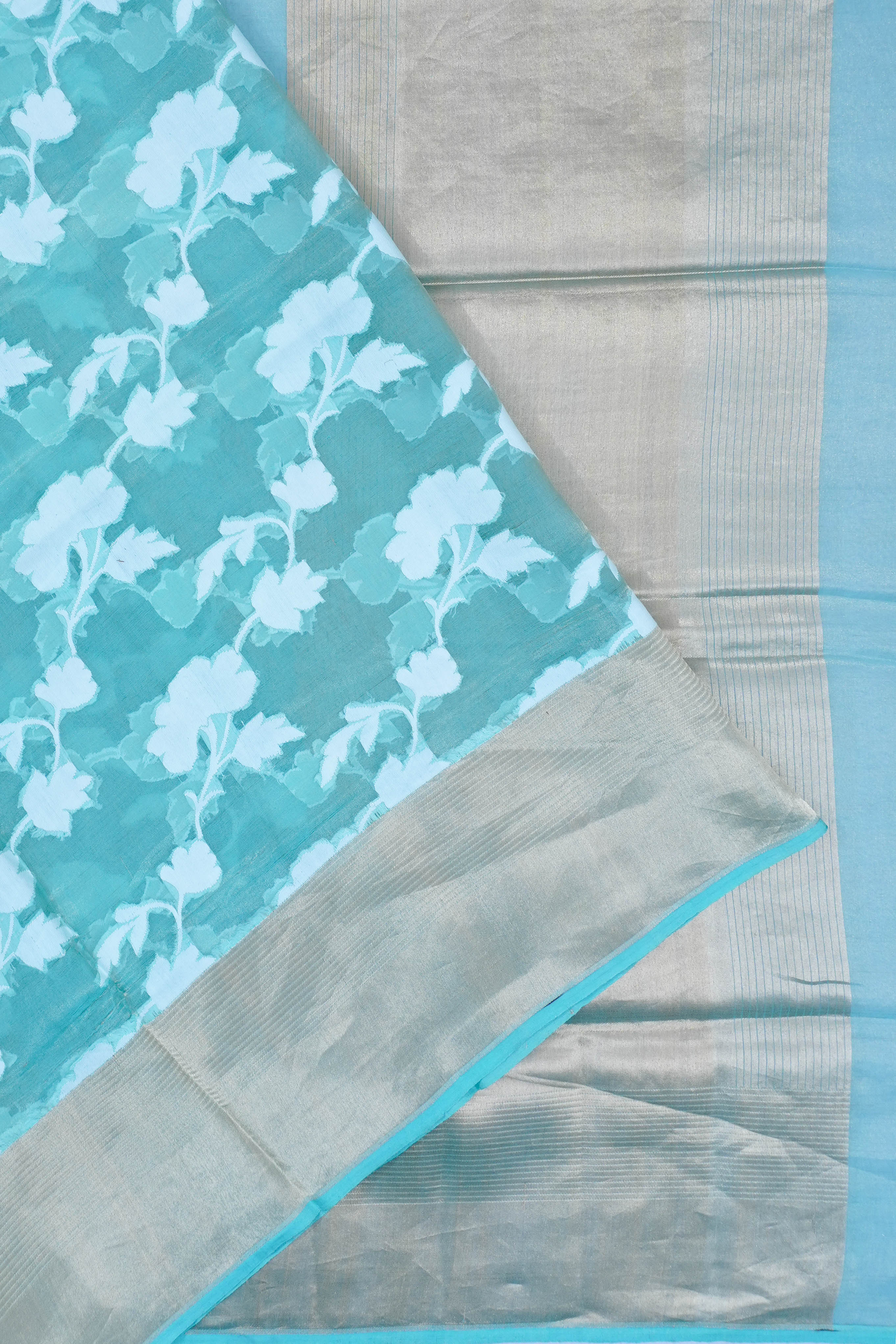 Vaanya Banaras Georgette Jaal Sea Blue Saree