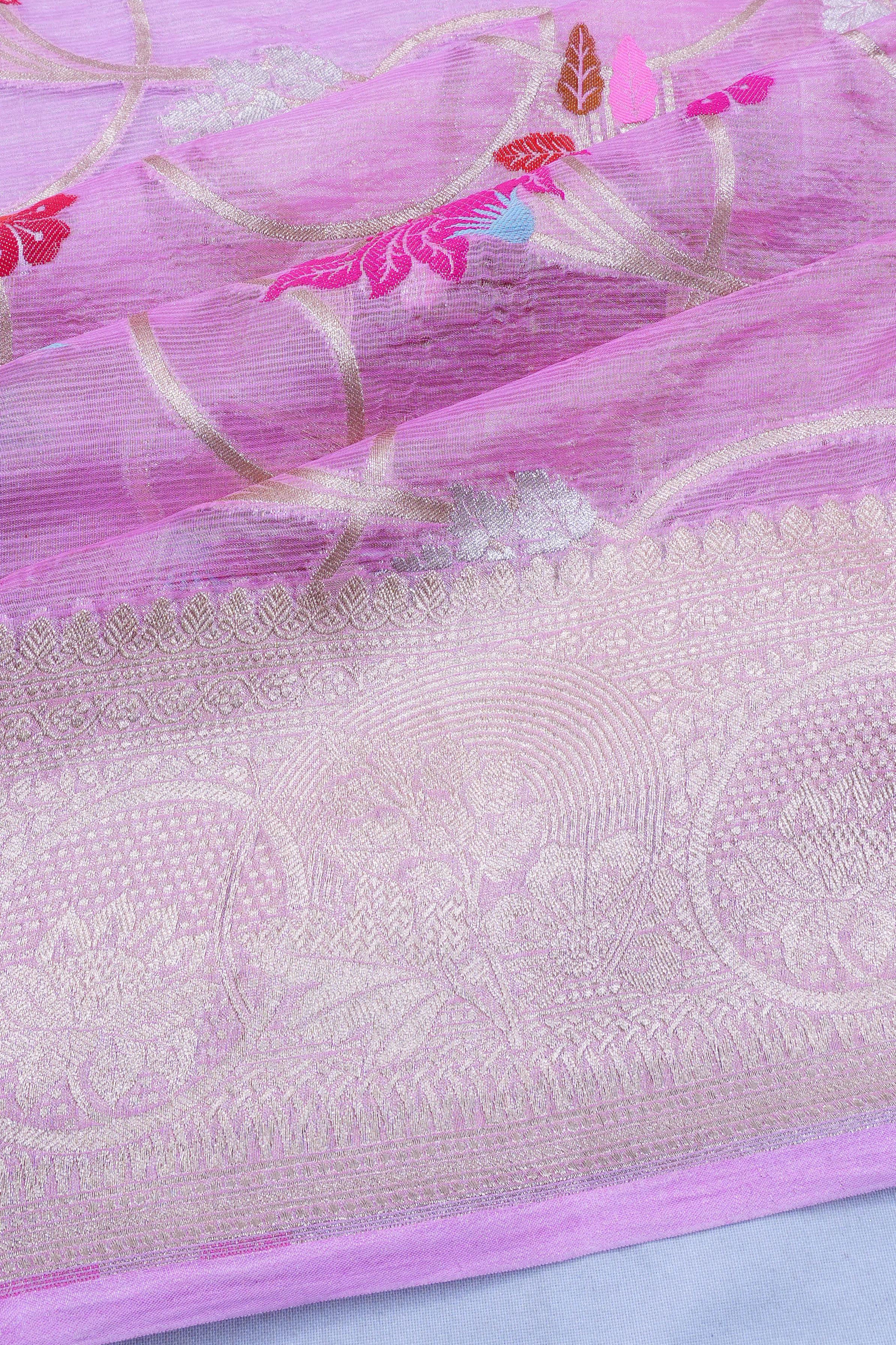 Vaanya Banaras Georgette Jaal Baby Pink Saree