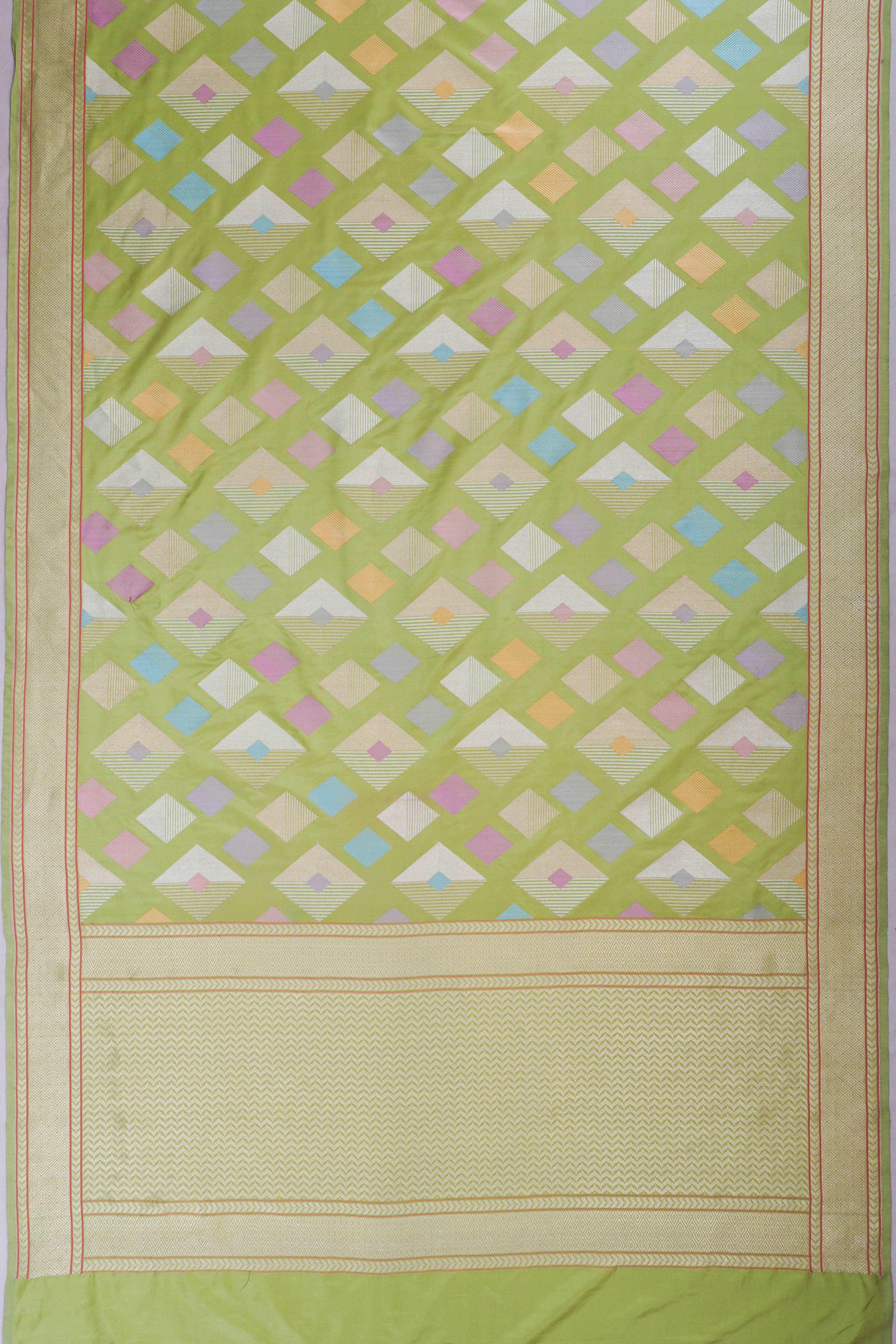Banarasi Silk Kadwa Jaal Pista Green Saree