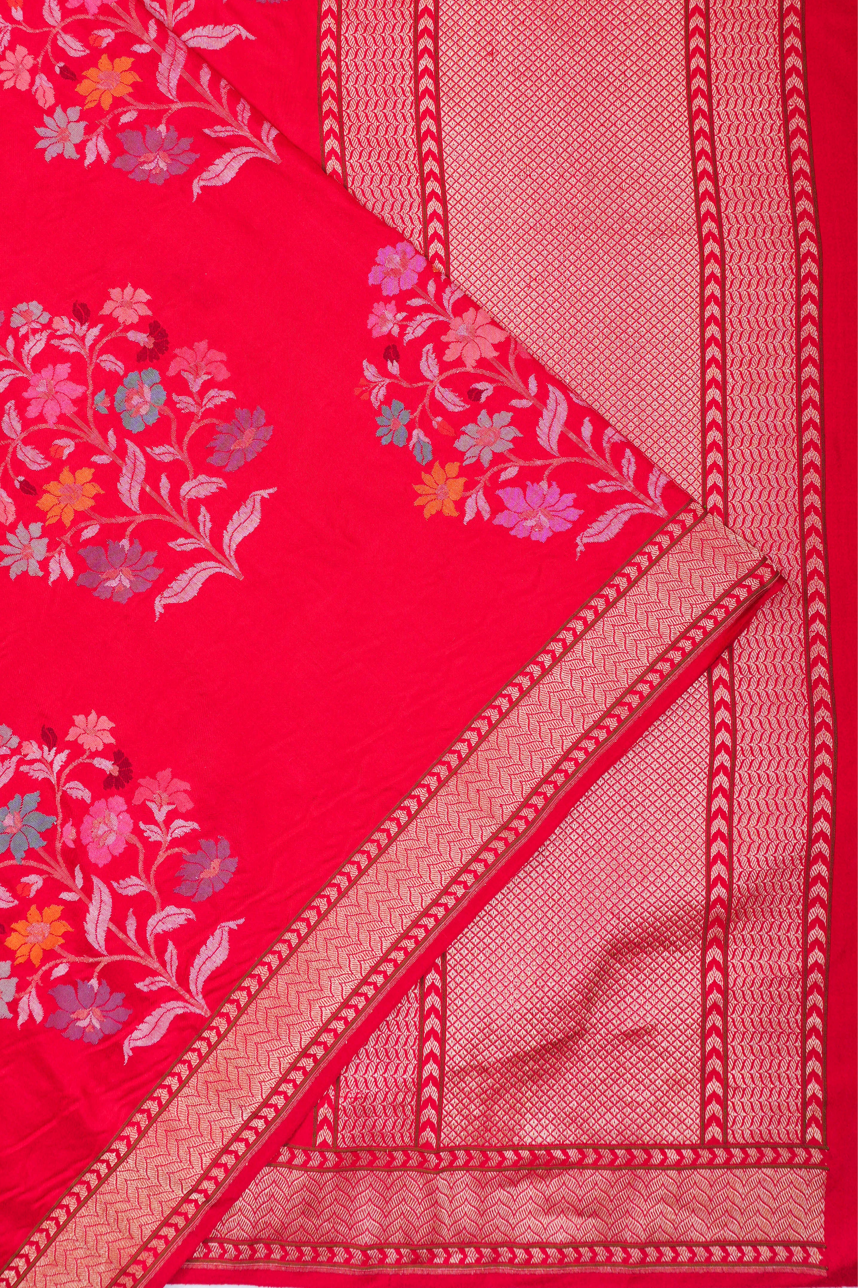 Banarasi Silk Jamdani Butta Red Saree