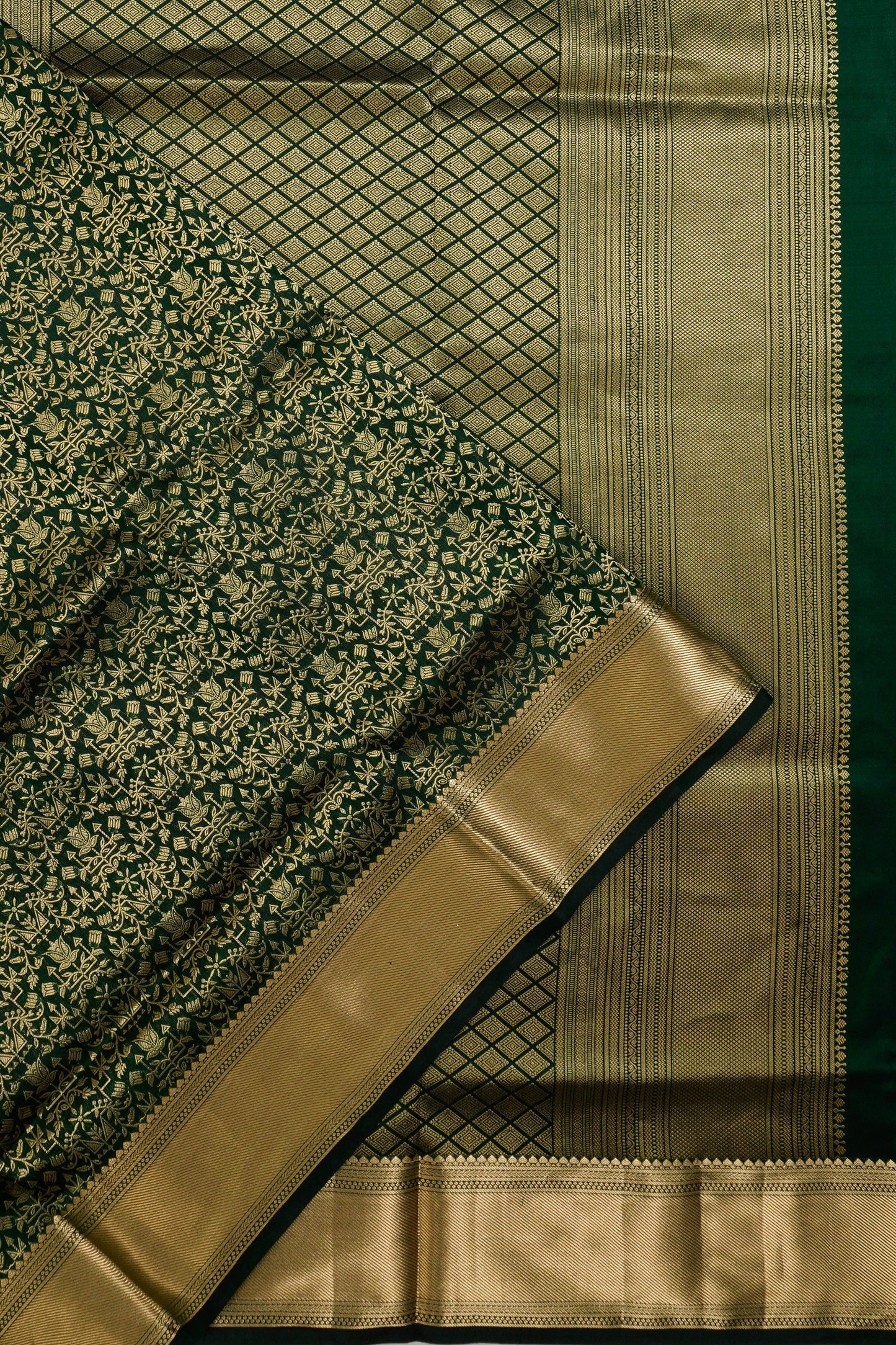 Taranga Kanchi Silk Brocade Bottle Green Saree