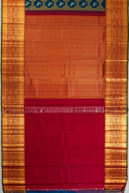 Kanchipuram Silk Brocade And Butta Teal Blue Saree