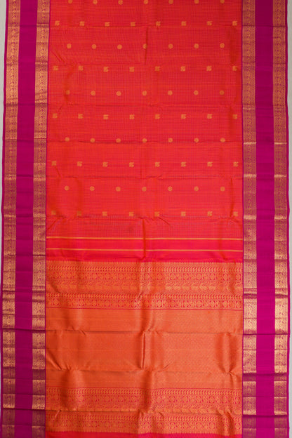 Venkatagiri Silk Checks And Butta Dual Tone Pink Saree With Rettai Pettu Border