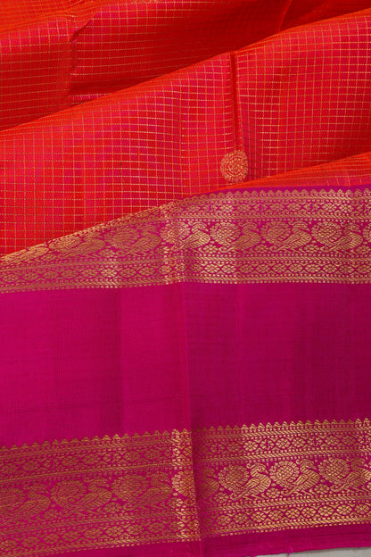 Venkatagiri Silk Checks And Butta Dual Tone Pink Saree With Rettai Pettu Border