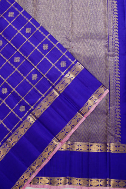 Venkatagiri Silk Checks And Butta Royal Blue Saree With Rettai Pettu Border