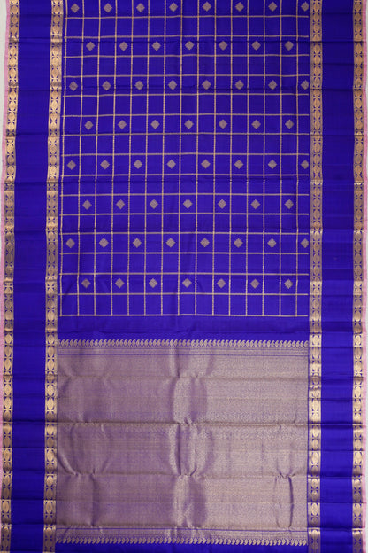 Venkatagiri Silk Checks And Butta Royal Blue Saree With Rettai Pettu Border