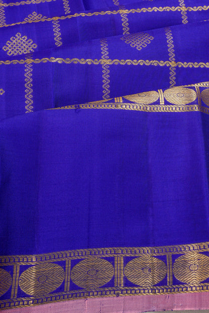 Venkatagiri Silk Checks And Butta Royal Blue Saree With Rettai Pettu Border