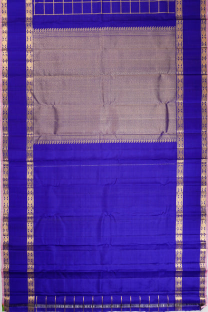 Venkatagiri Silk Checks And Butta Royal Blue Saree With Rettai Pettu Border