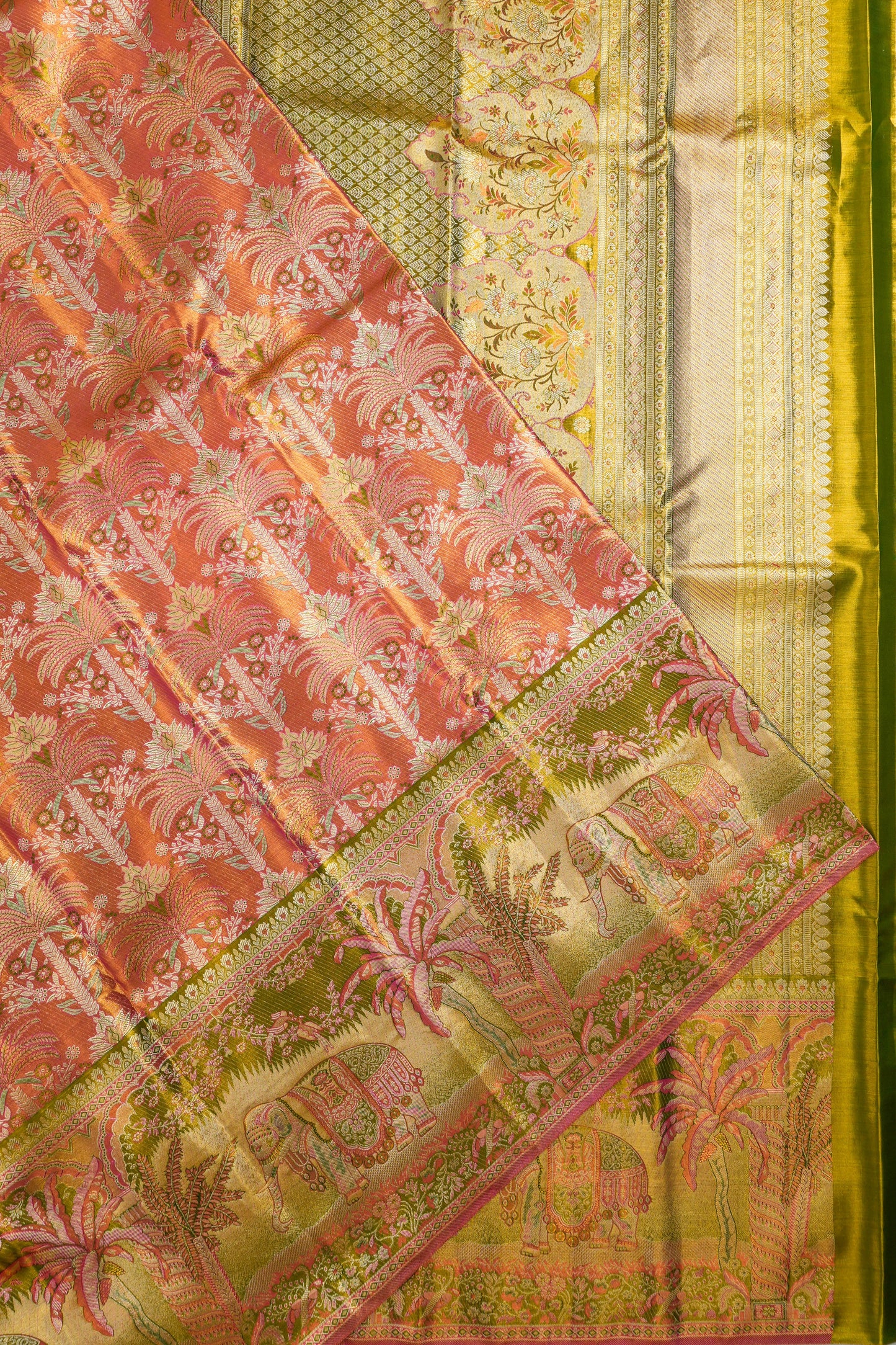 Taranga Kanchi Silk Tissue Brocade Orange Saree