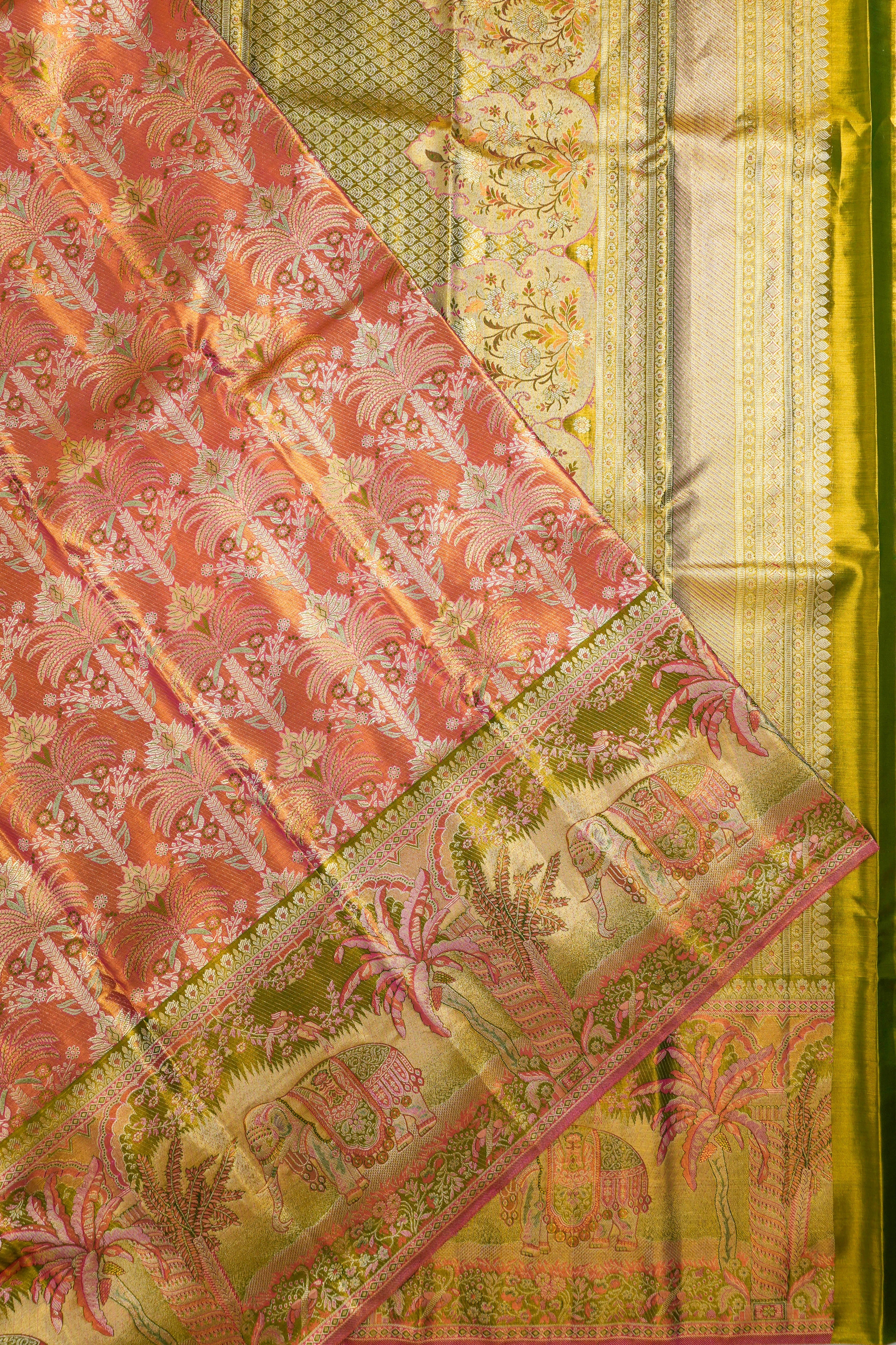 Taranga Kanchi Silk Tissue Brocade Orange Saree