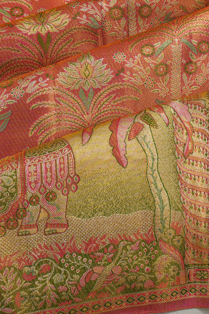 Taranga Kanchi Silk Tissue Brocade Orange Saree