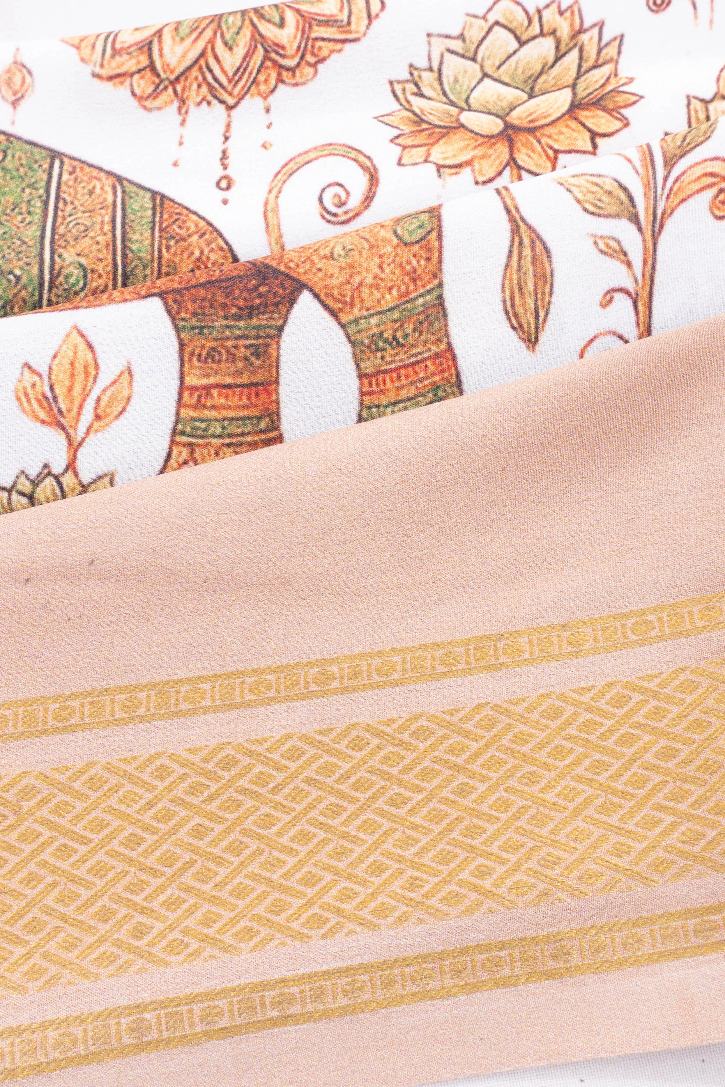 Mysore Silk Printed White And Black Saree