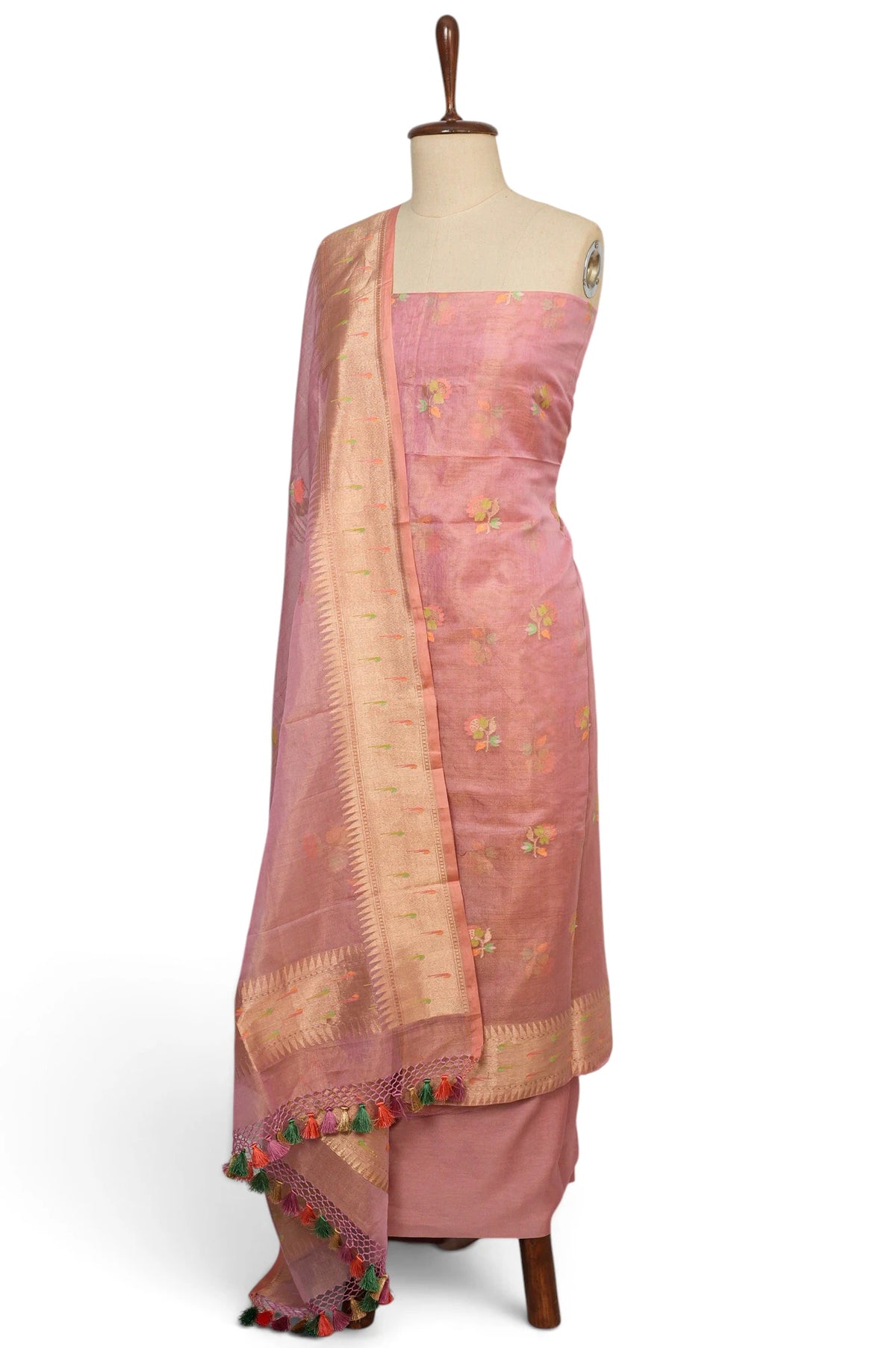 Banarasi Kora Organza Tissue Pink Salwar Suit Set