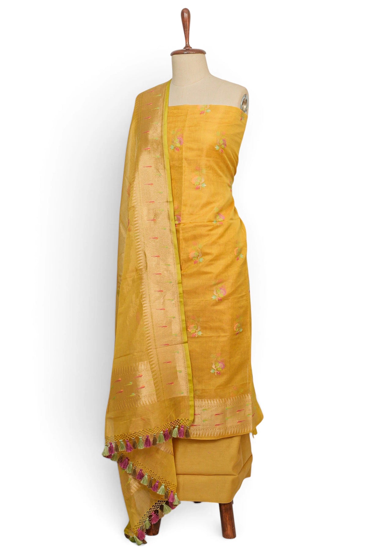 Banarasi Kora Organza Tissue Yellow Salwar Suit Set