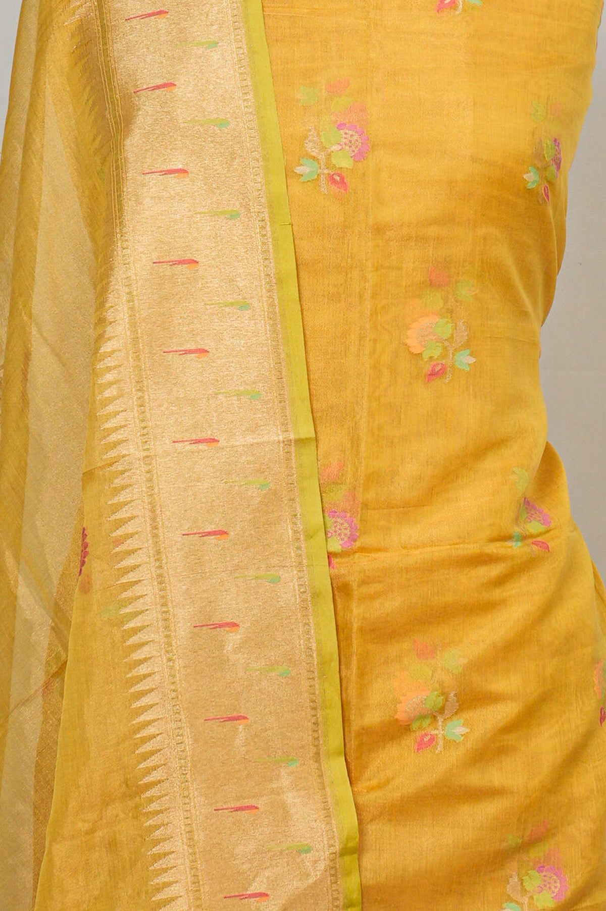 Banarasi Kora Organza Tissue Yellow Salwar Suit Set